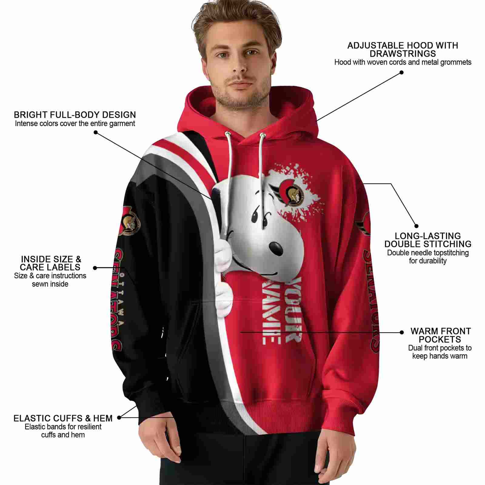 personalized ottawa senators peeking snoopy red hoodie latest model