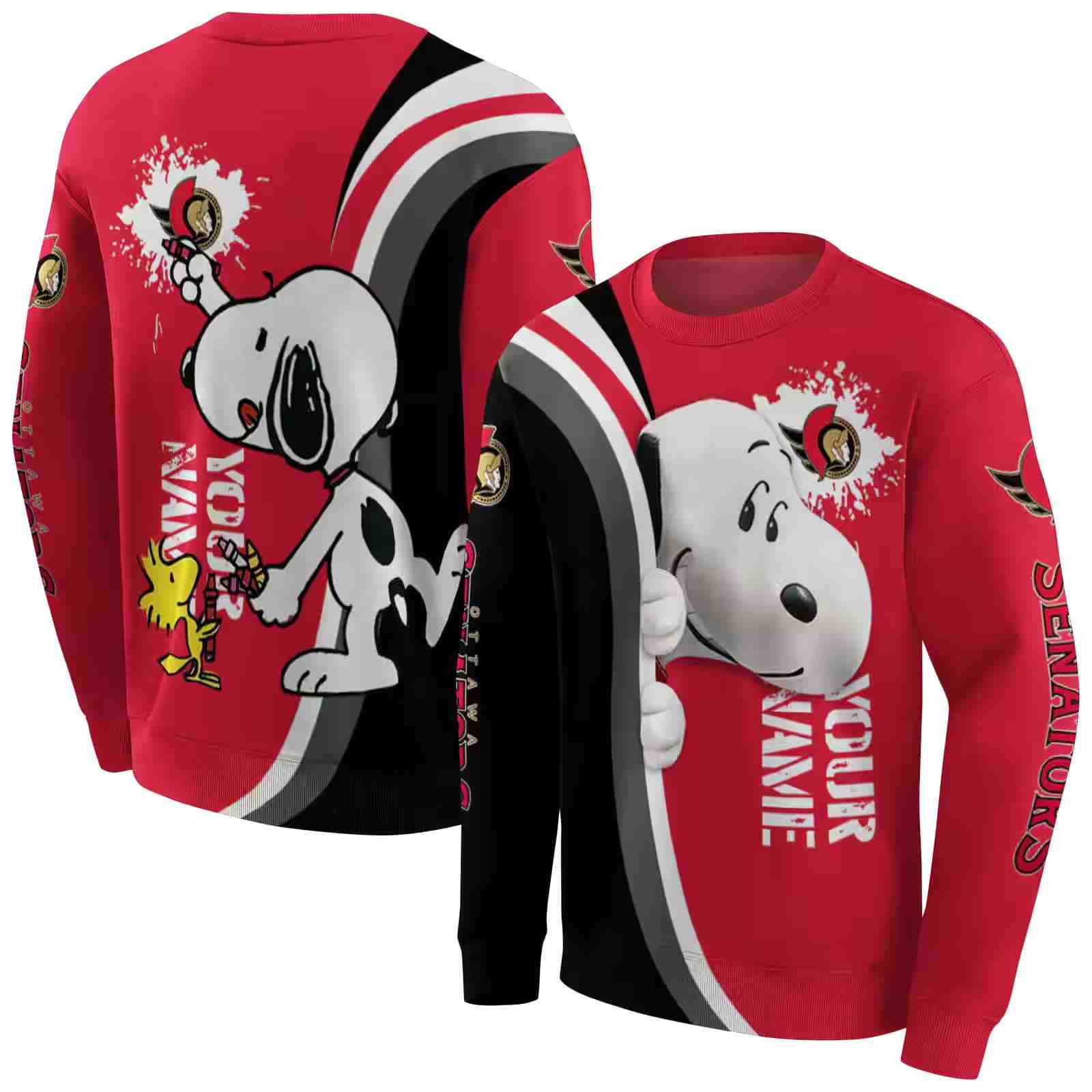 personalized ottawa senators peeking snoopy red hoodie premium grade