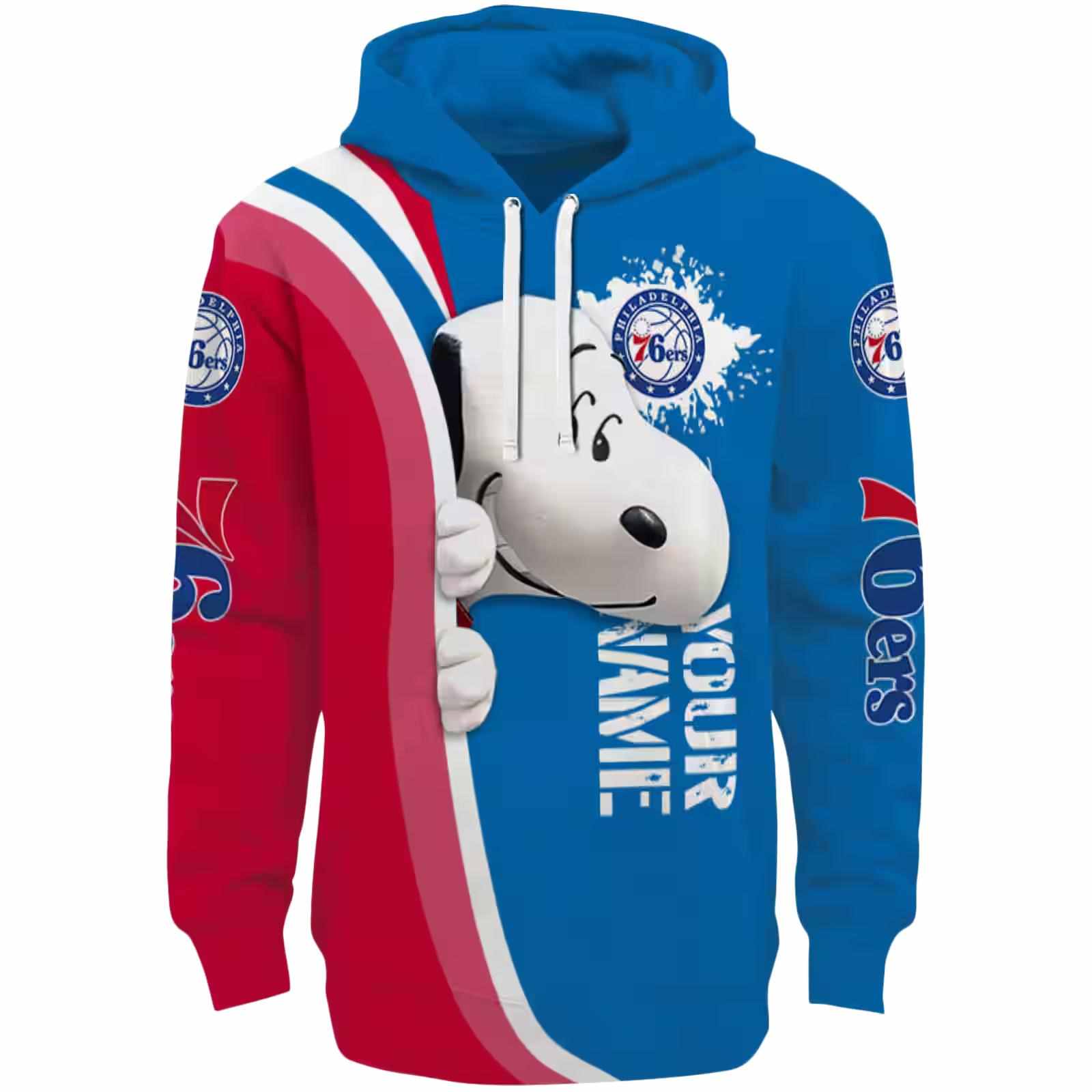 Personalized Philadelphia 76ers Peeking Snoopy Blue Hoodie