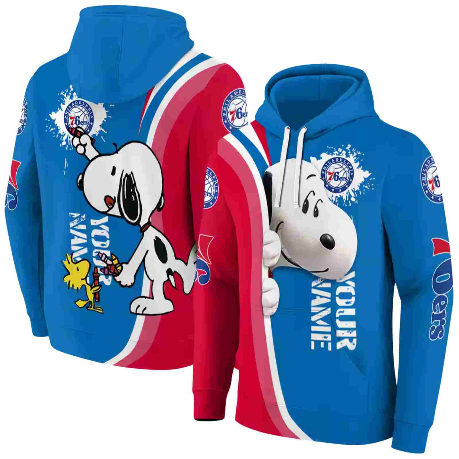 personalized philadelphia 76ers peeking snoopy blue hoodie fashion forward