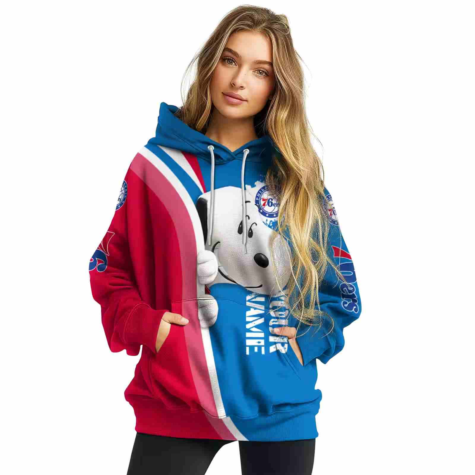 personalized philadelphia 76ers peeking snoopy blue hoodie high quality