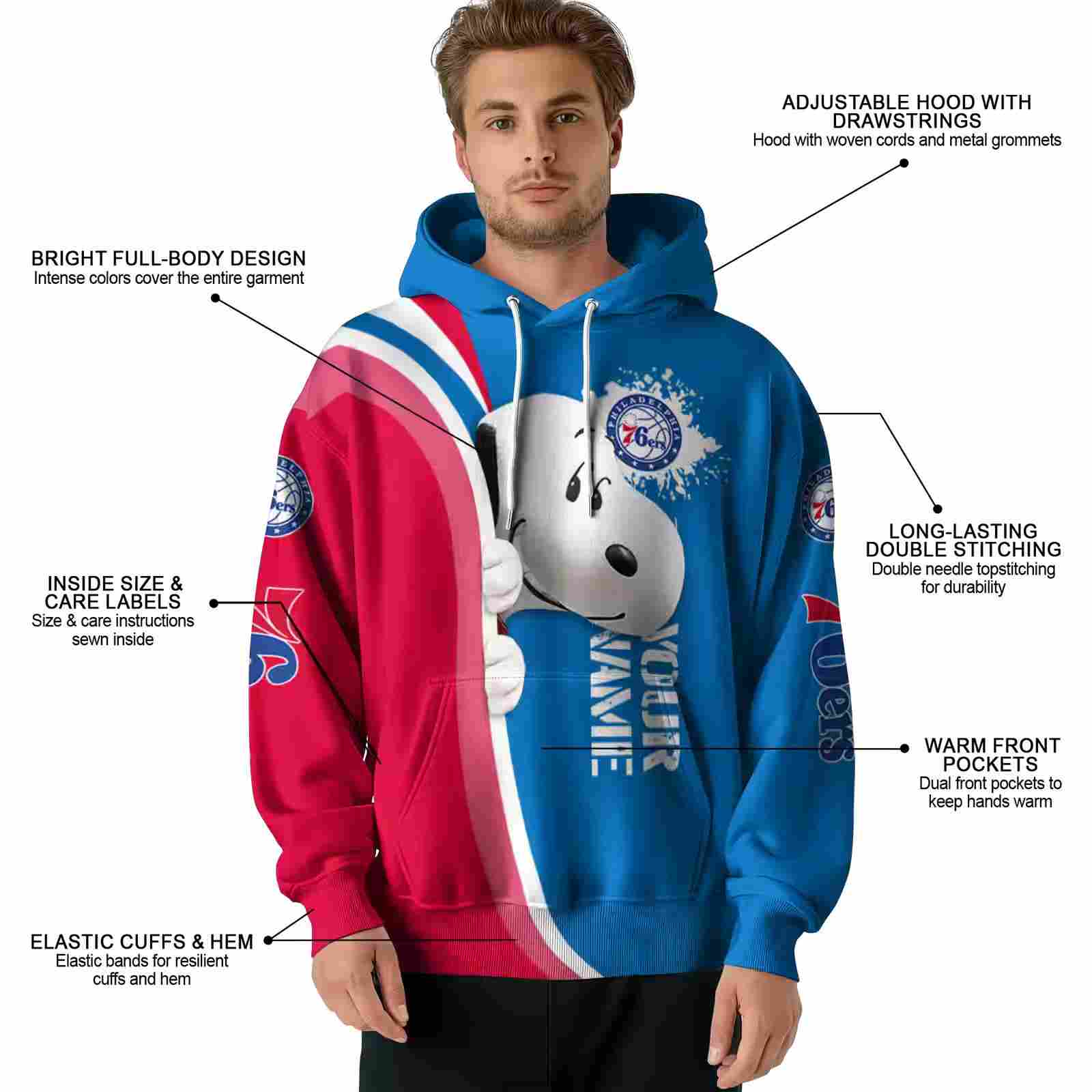 personalized philadelphia 76ers peeking snoopy blue hoodie latest model