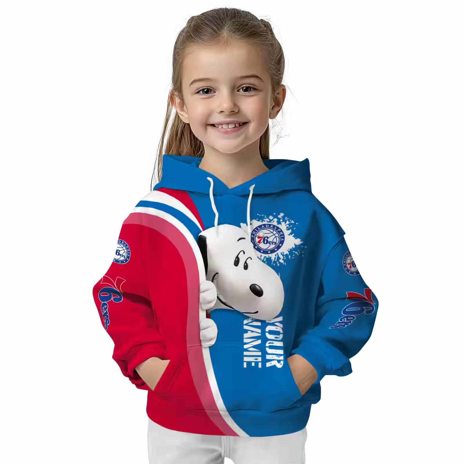 personalized philadelphia 76ers peeking snoopy blue hoodie top rated