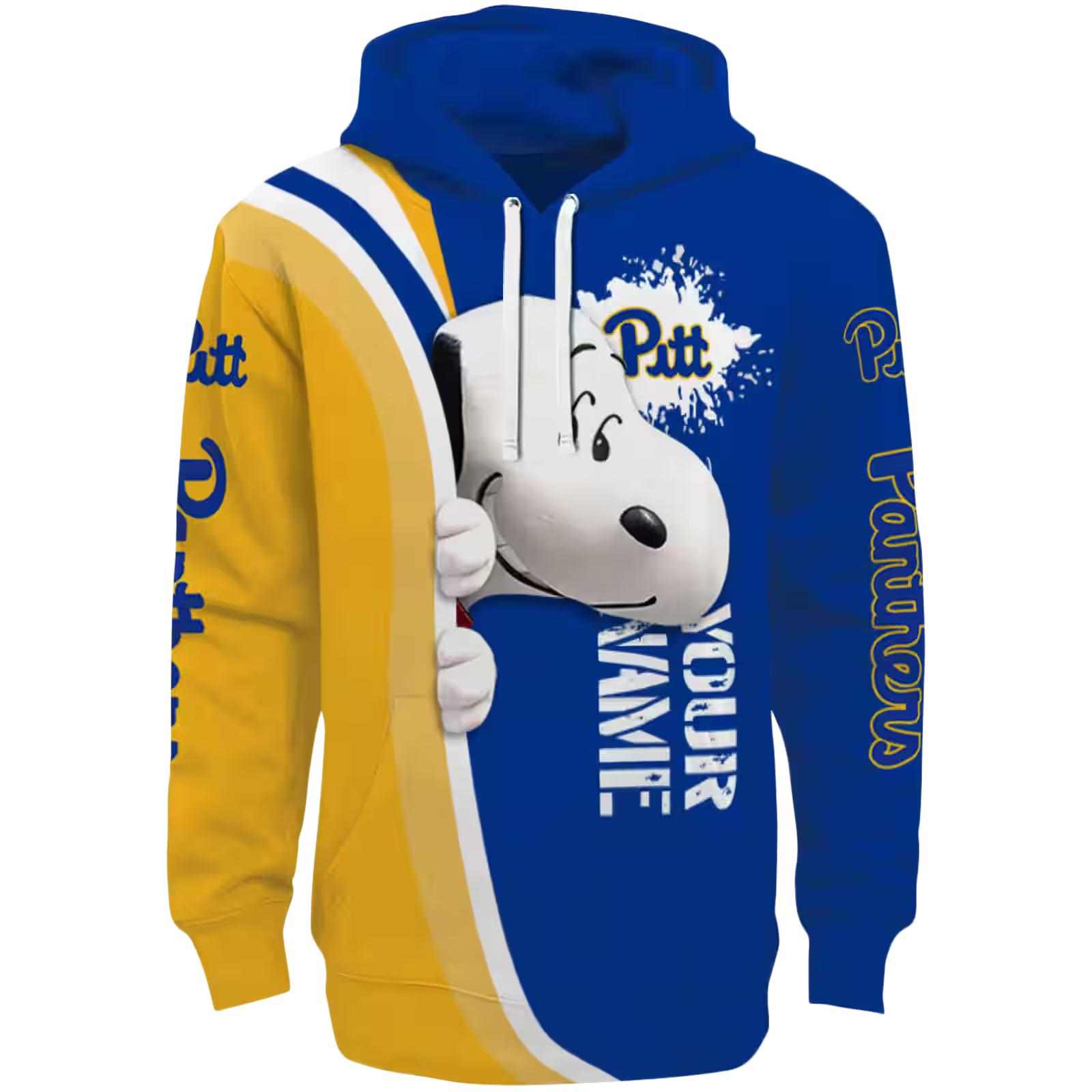 Personalized Pittsburgh Panthers Peeking Snoopy Royal Blue Hoodie