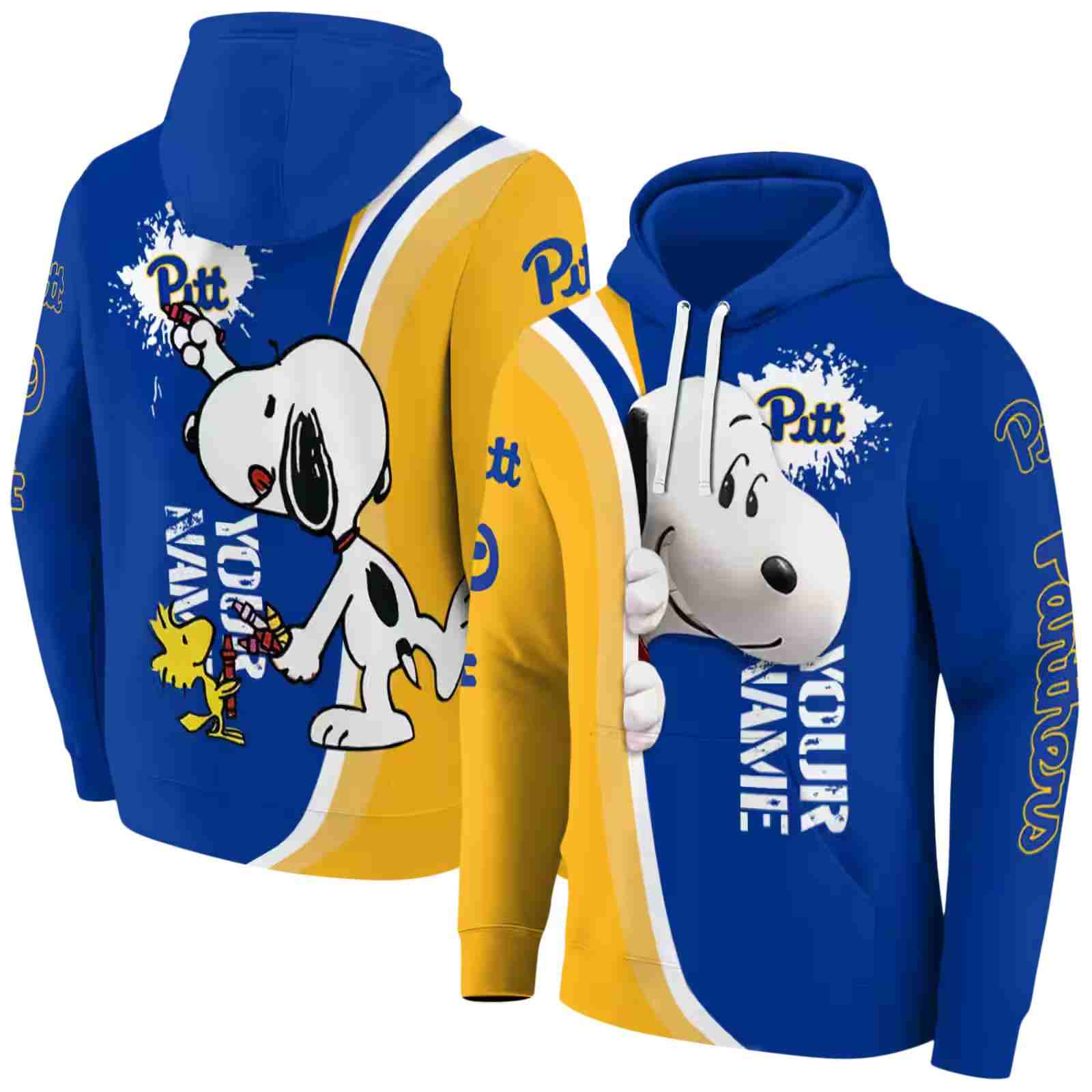 personalized pittsburgh panthers peeking snoopy royal blue hoodie fashion forward