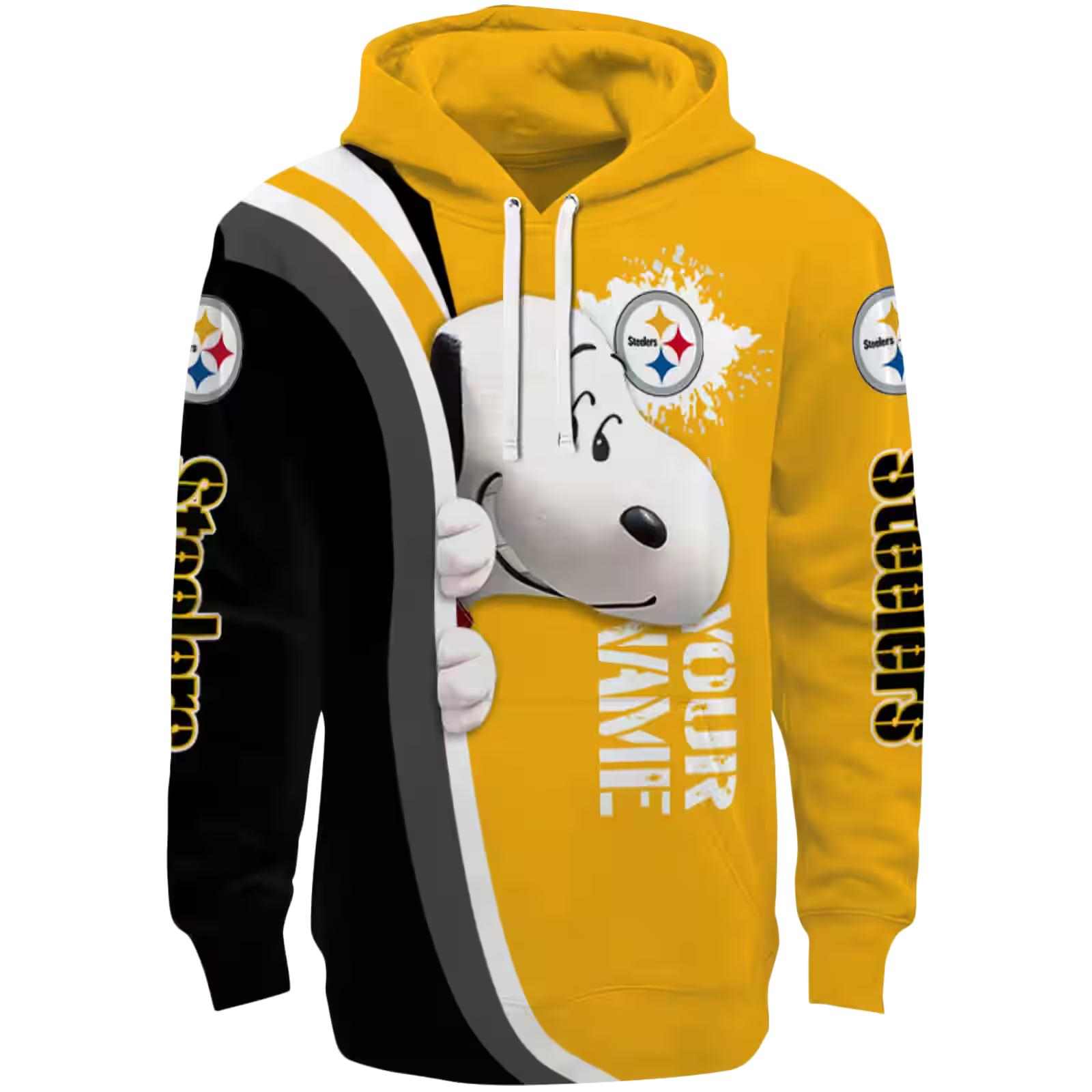 Personalized Pittsburgh Steelers Peeking Snoopy Gold Hoodie