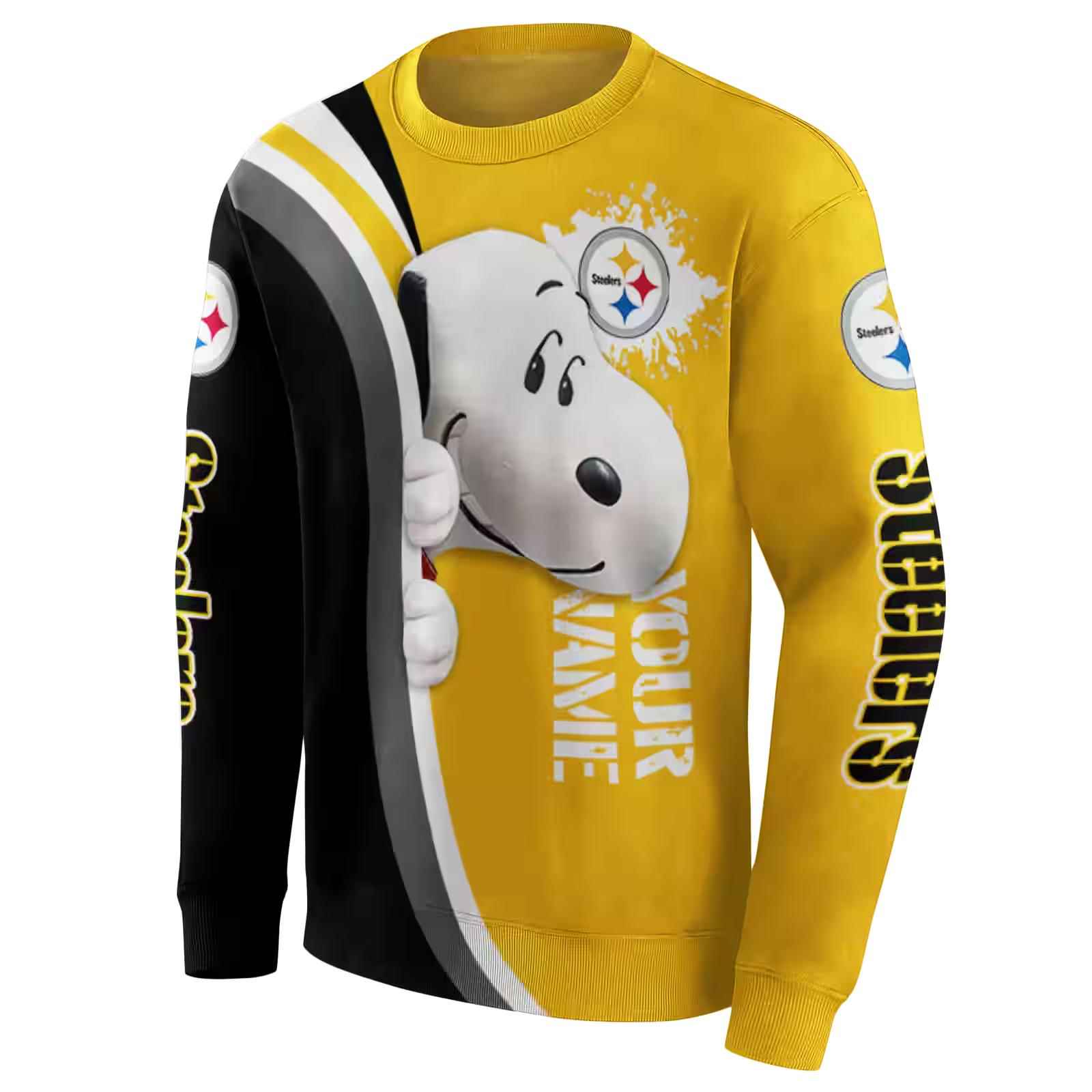 personalized pittsburgh steelers peeking snoopy gold hoodie new arrival