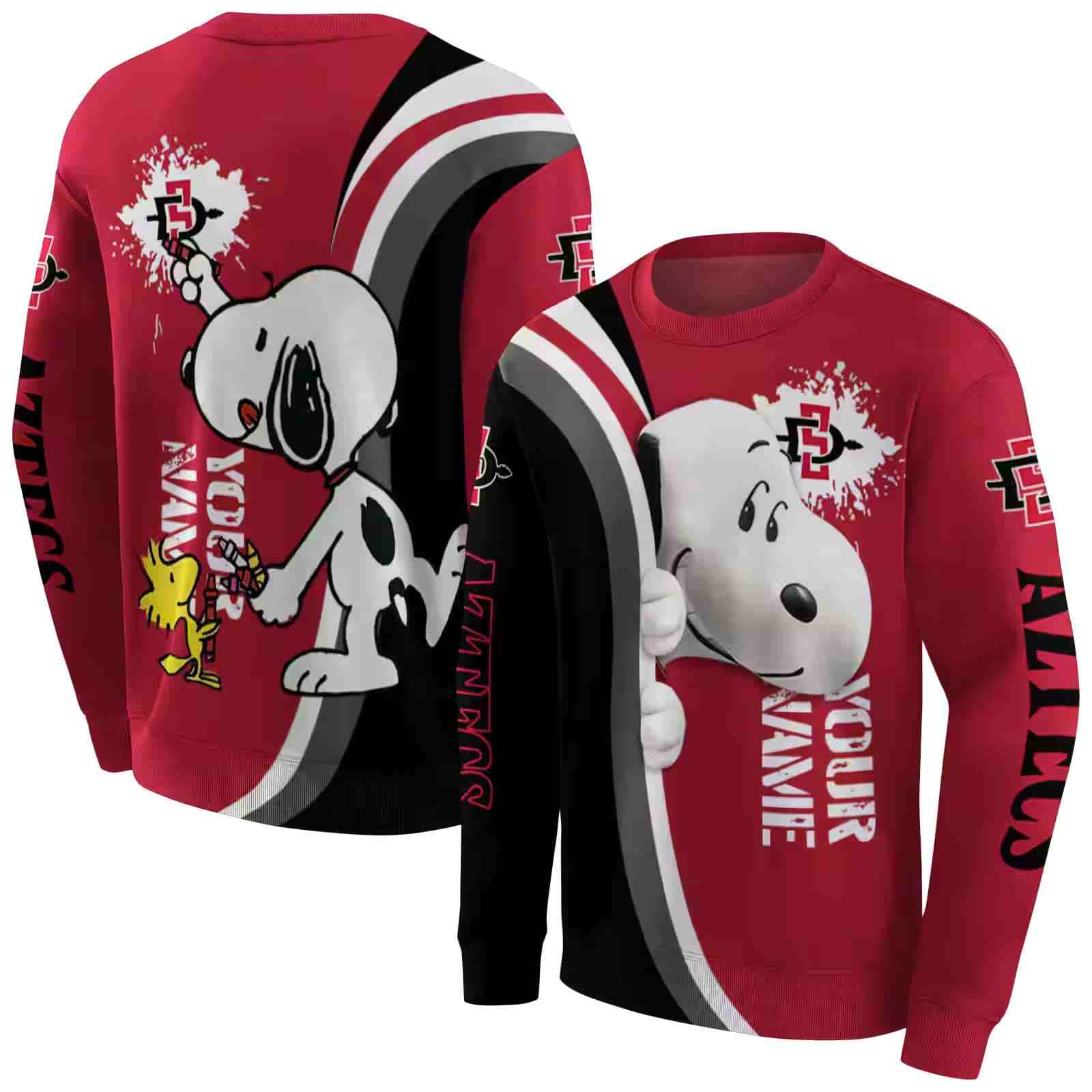 personalized san diego state aztecs peeking snoopy red hoodie premium grade