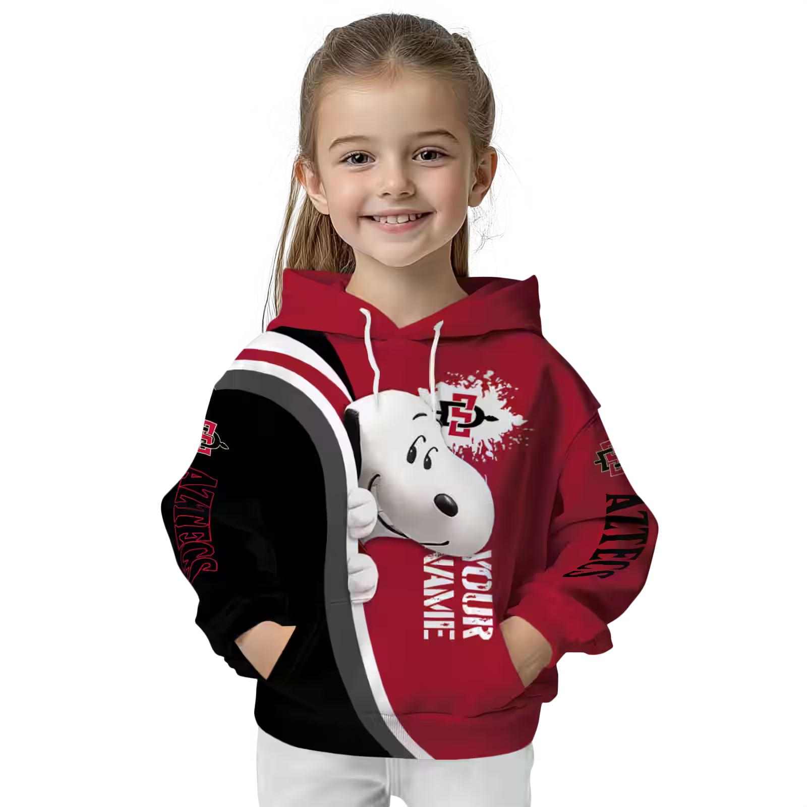 personalized san diego state aztecs peeking snoopy red hoodie top rated