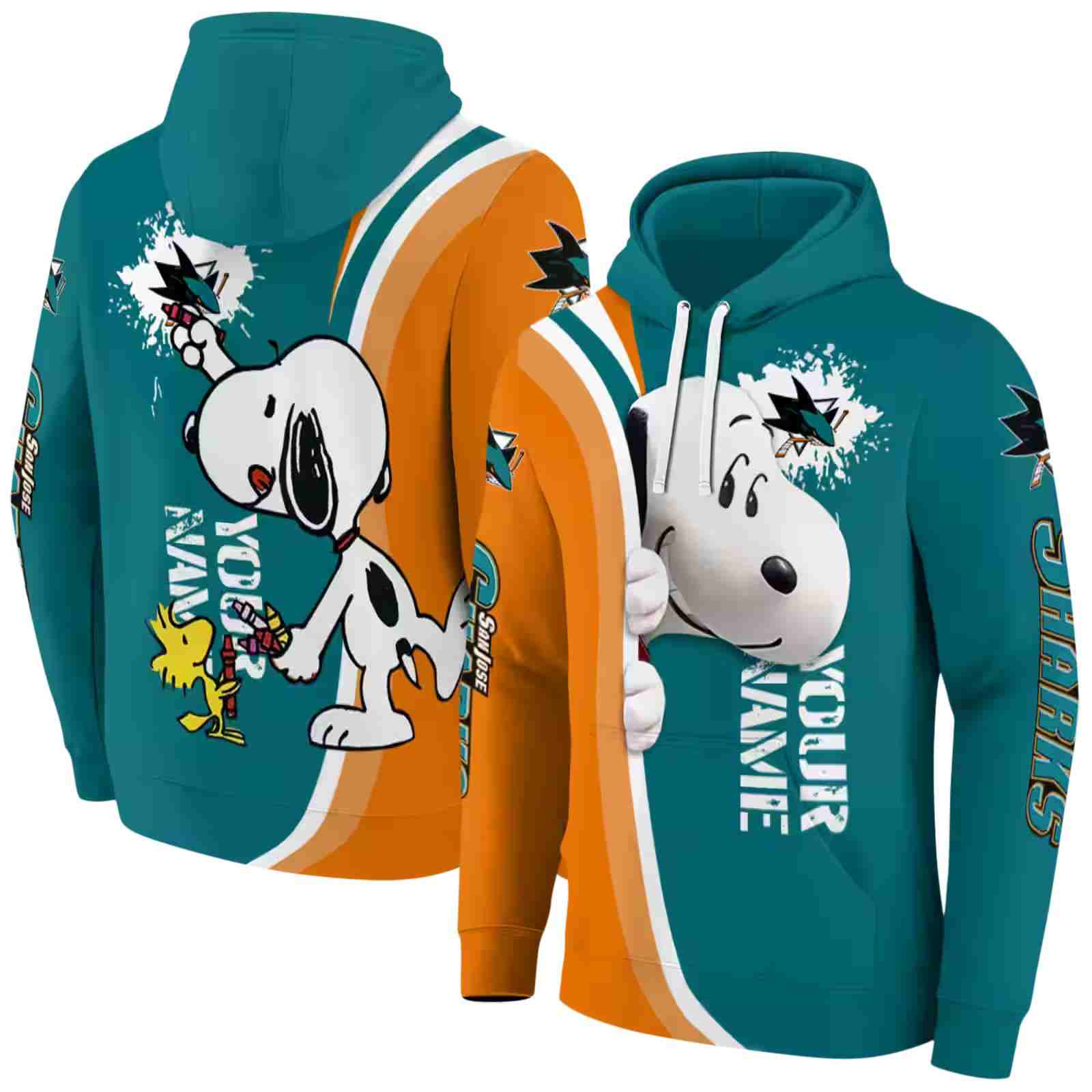 personalized san jose sharks peeking snoopy teal hoodie fashion forward