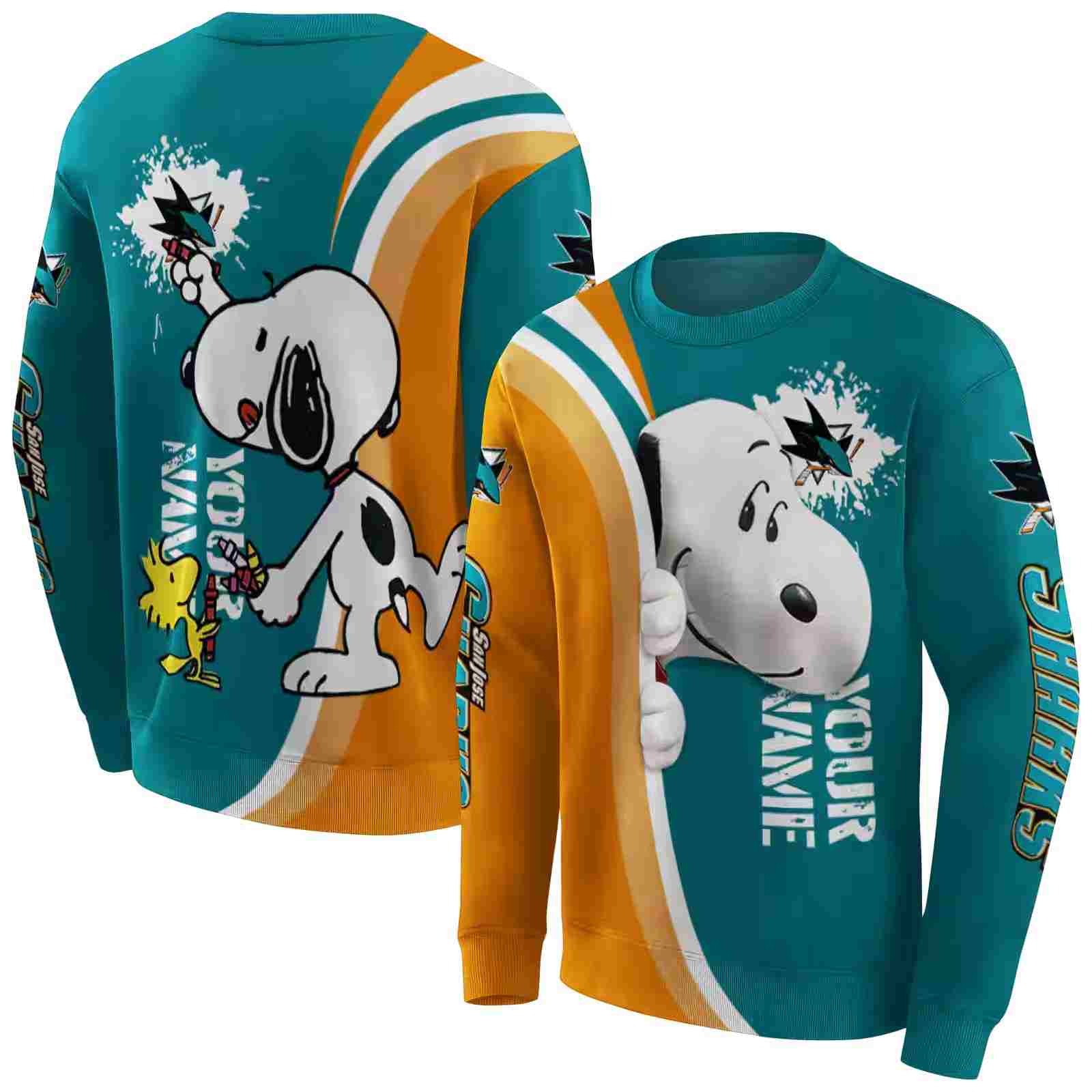 personalized san jose sharks peeking snoopy teal hoodie premium grade