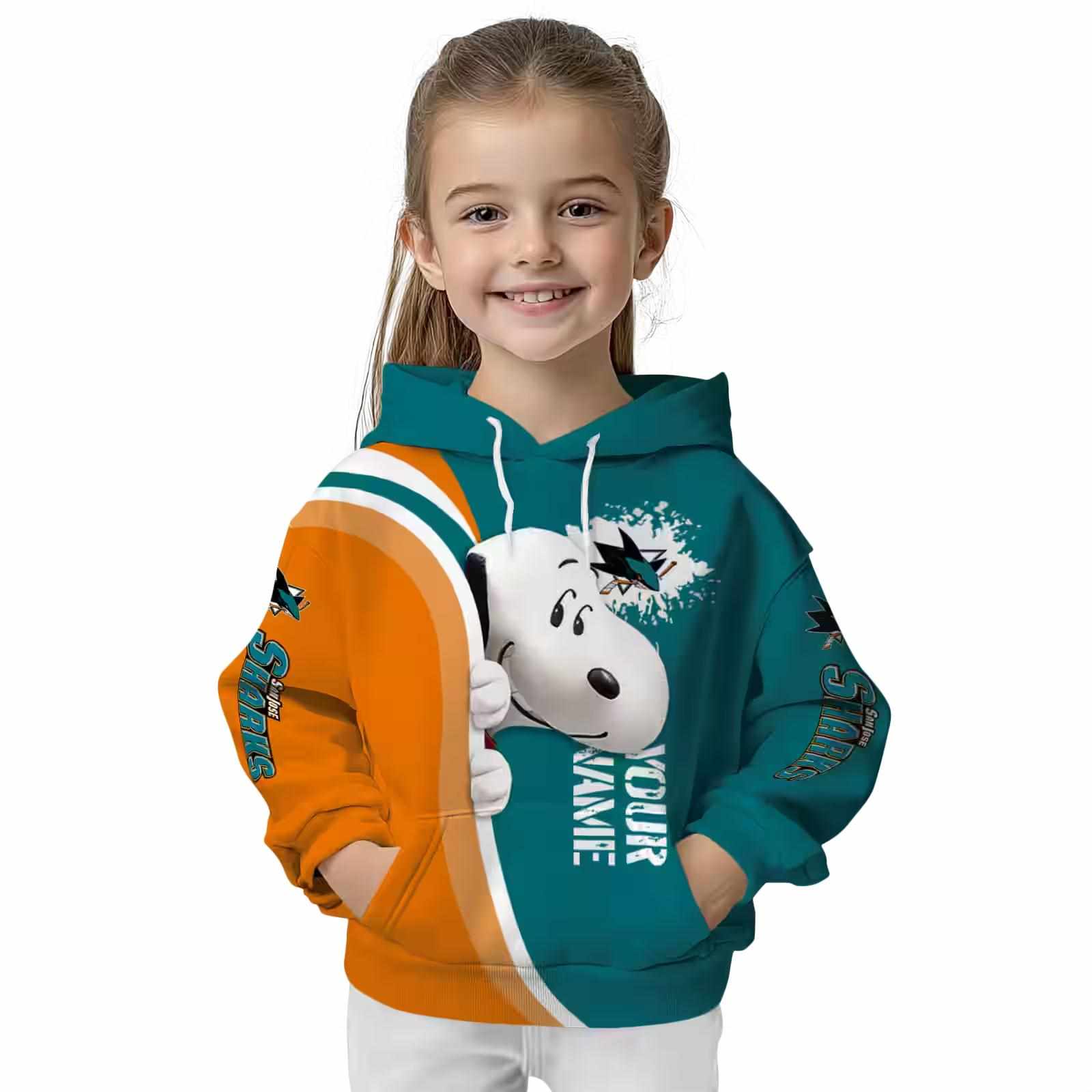 personalized san jose sharks peeking snoopy teal hoodie top rated