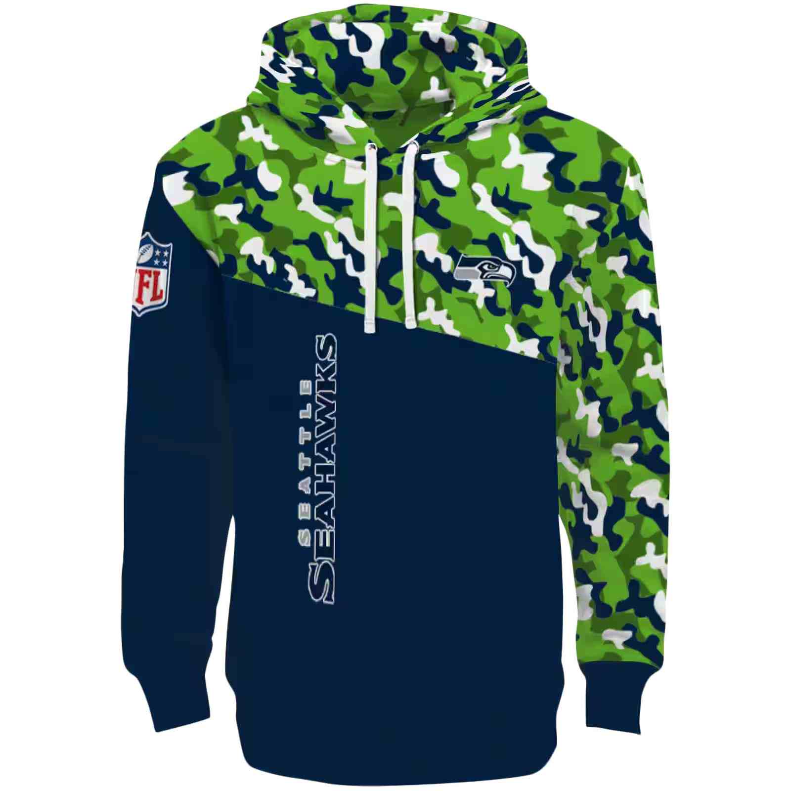 Personalized Seattle Seahawks Camo Pattern Blue Hoodie