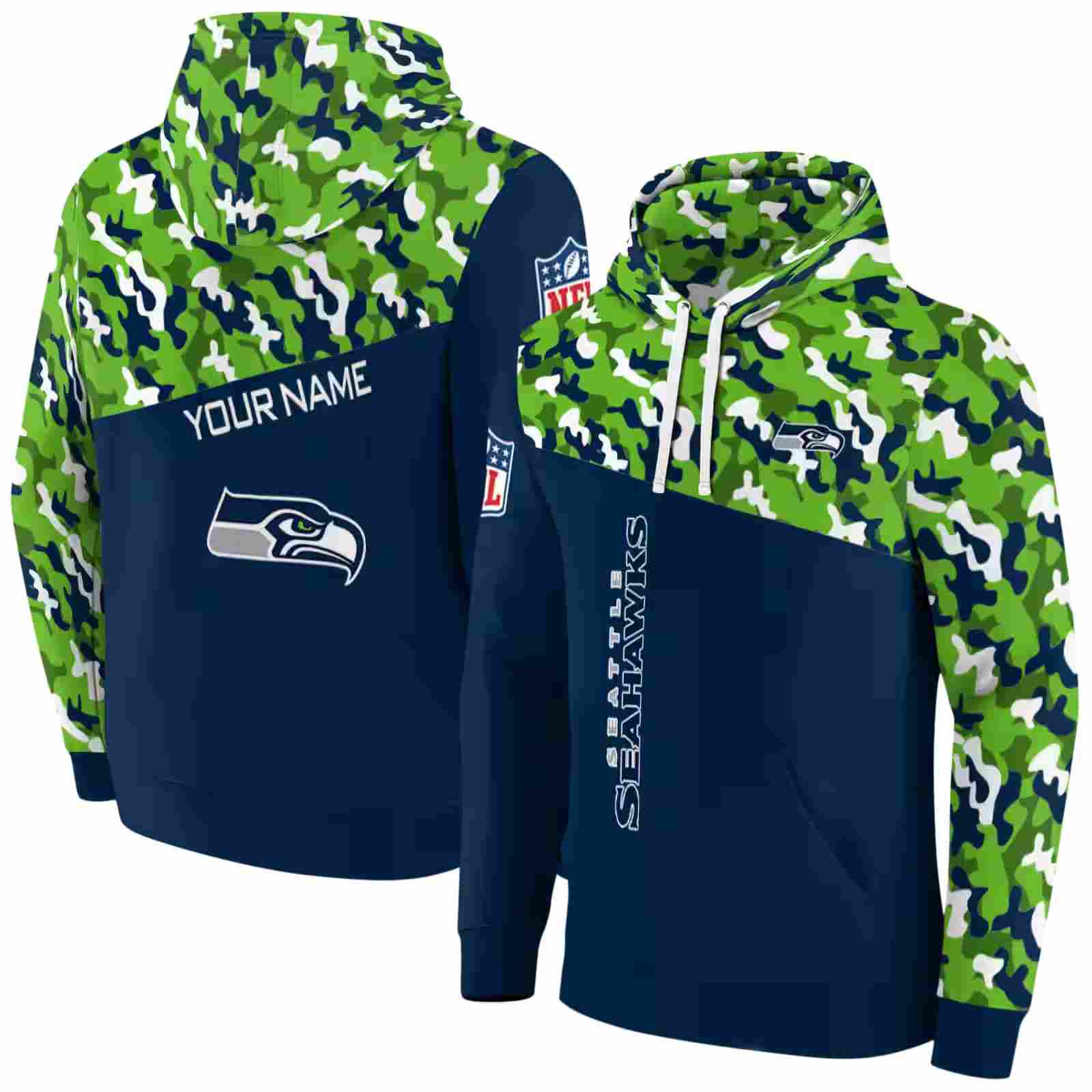 personalized seattle seahawks camo pattern blue hoodie fashion forward