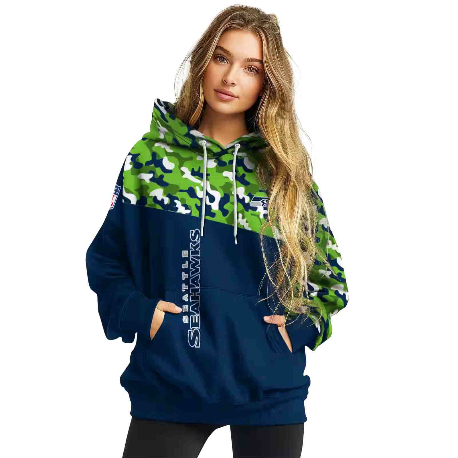 personalized seattle seahawks camo pattern blue hoodie high quality