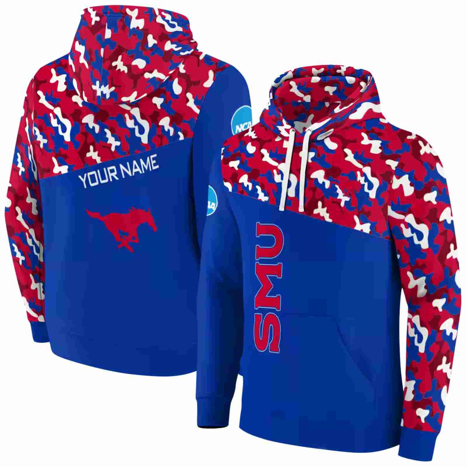 personalized smu mustangs camo pattern blue hoodie fashion forward