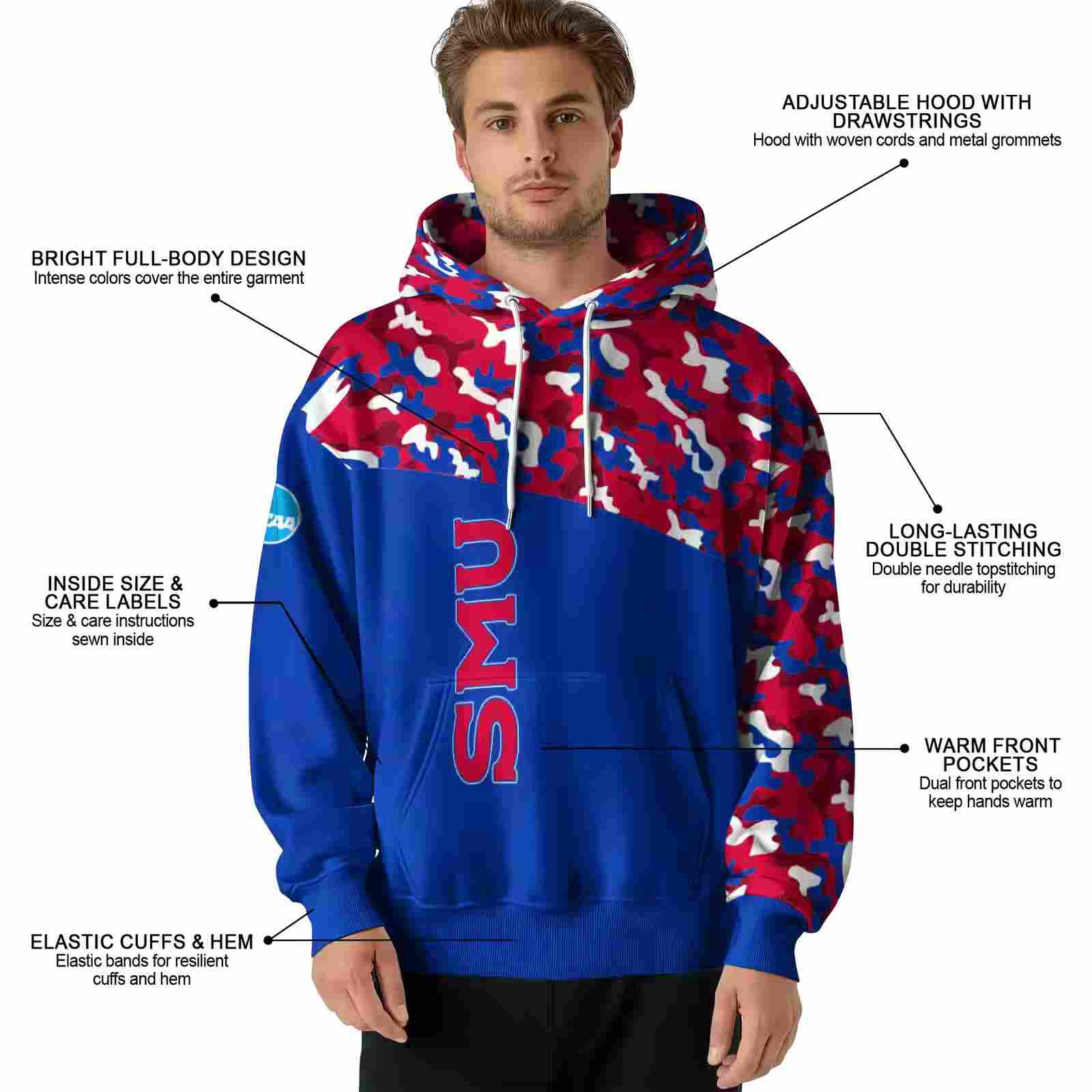 personalized smu mustangs camo pattern blue hoodie latest model