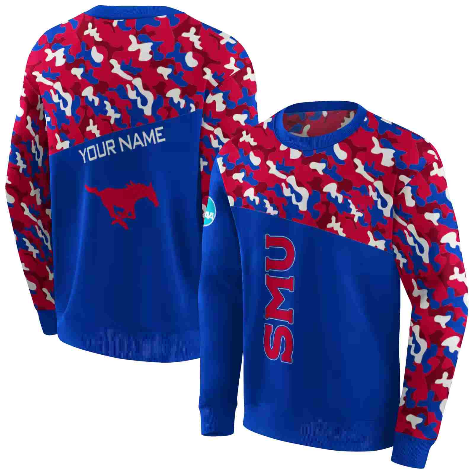 personalized smu mustangs camo pattern blue hoodie premium grade