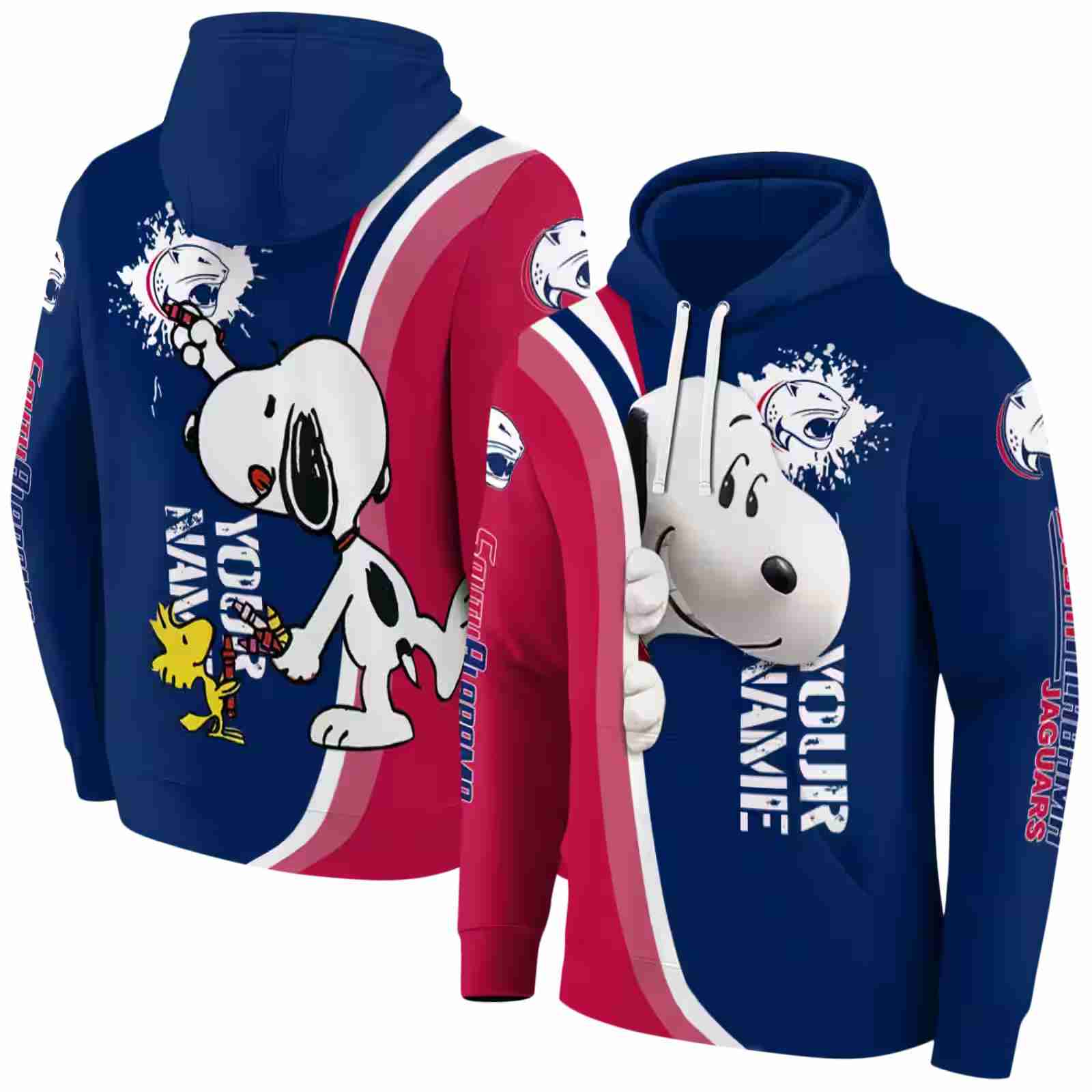 personalized south alabama jaguars peeking snoopy blue hoodie fashion forward