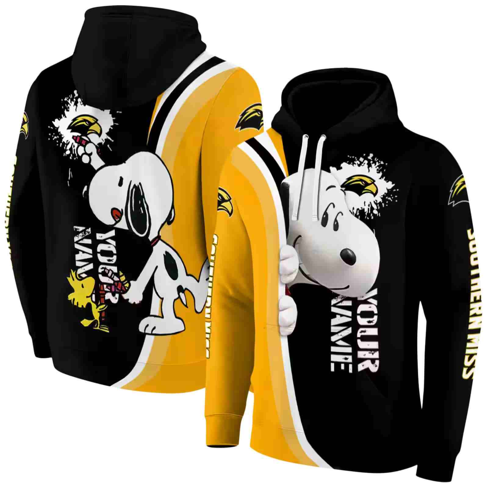 personalized southern miss golden eagles peeking snoopy black hoodie fashion forward