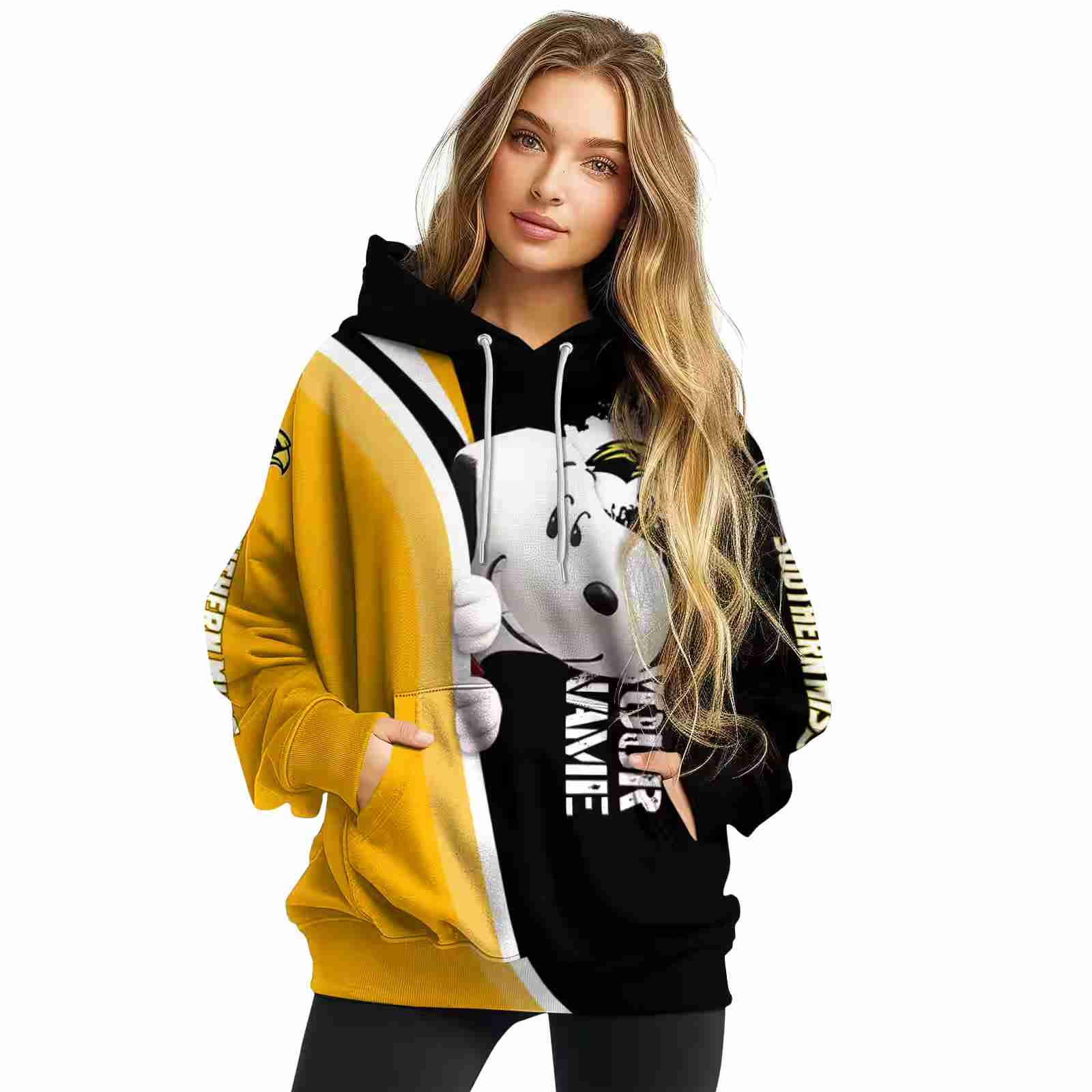 personalized southern miss golden eagles peeking snoopy black hoodie high quality