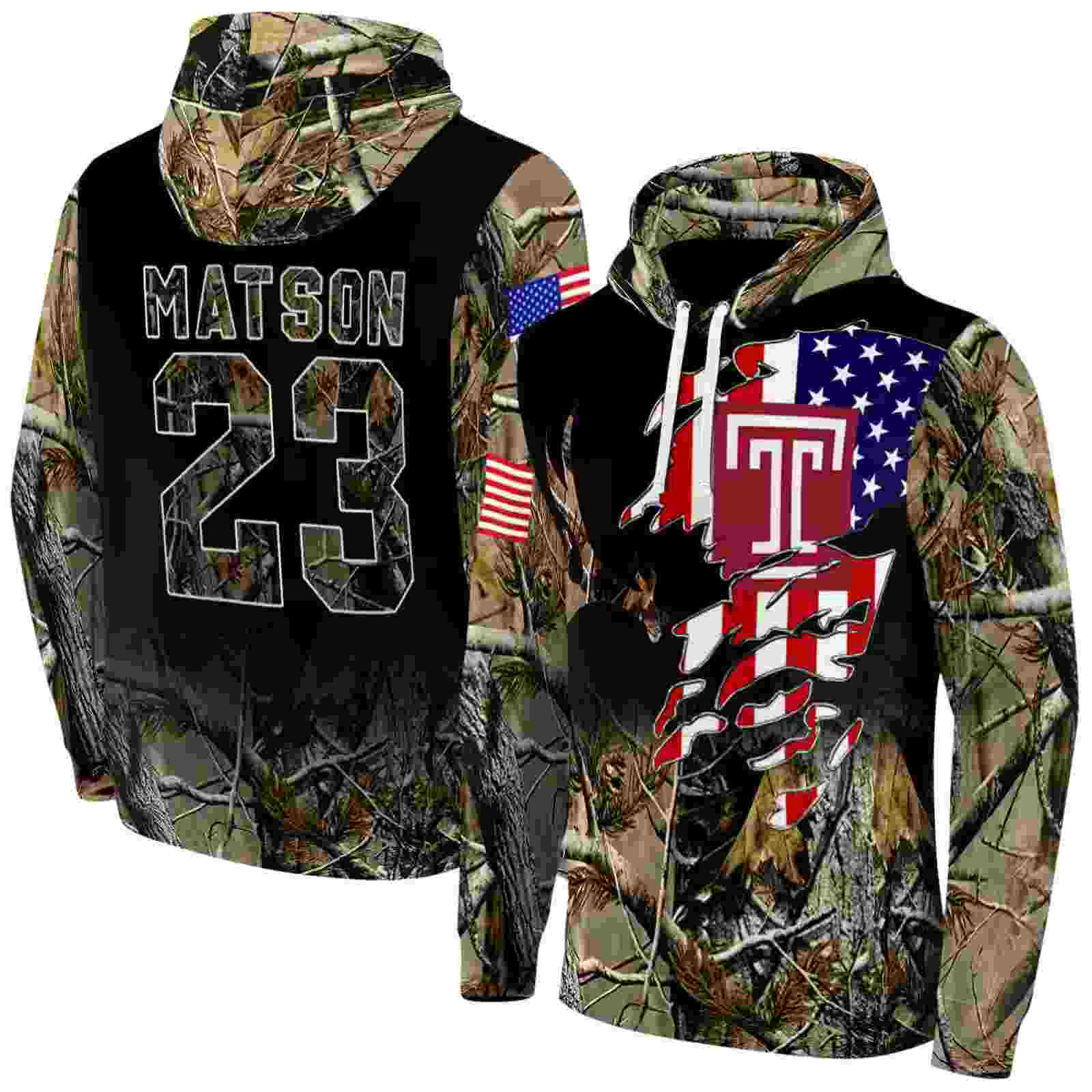 personalized temple owls tree camo hoodie fashion forward