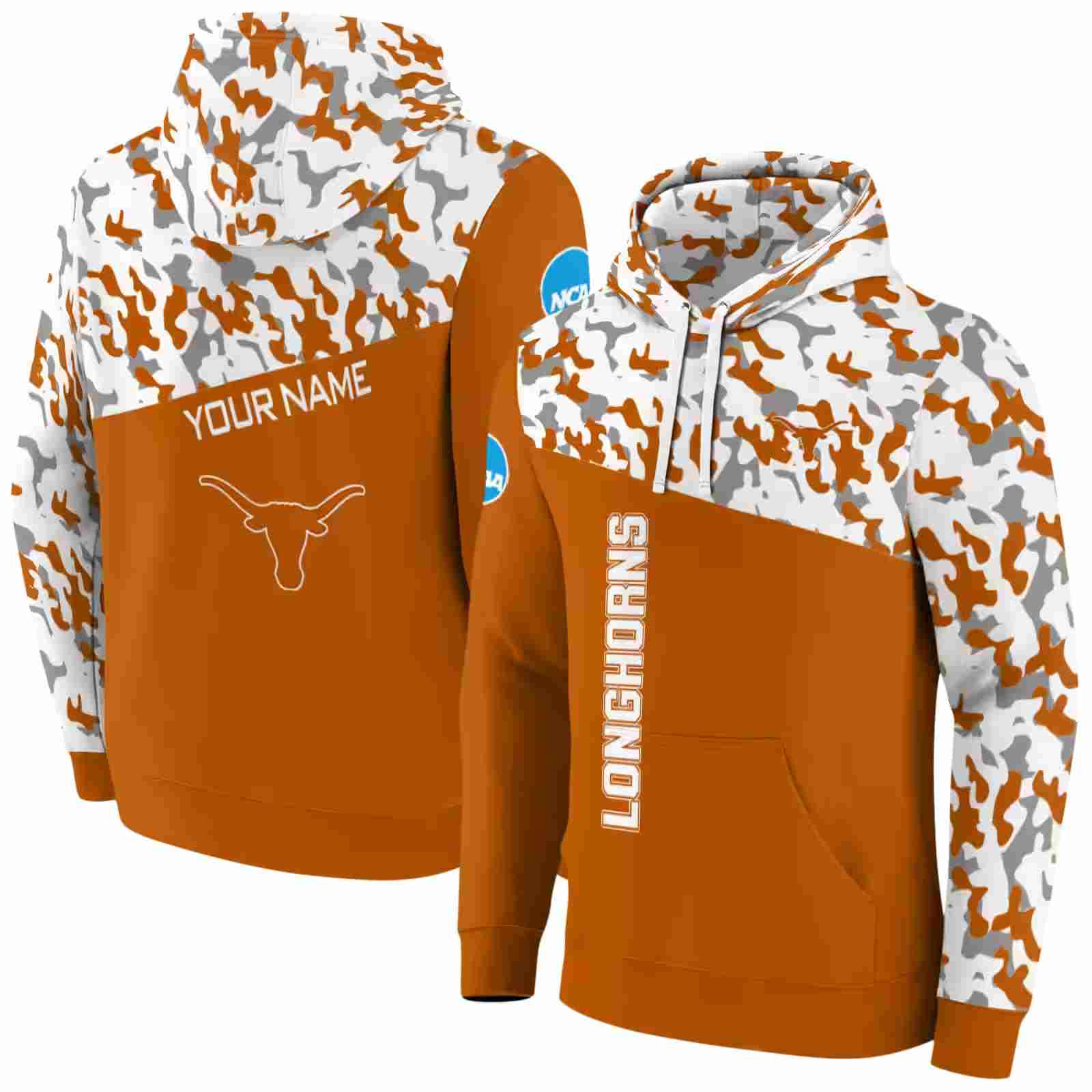 personalized texas longhorns camo pattern orange hoodie fashion forward