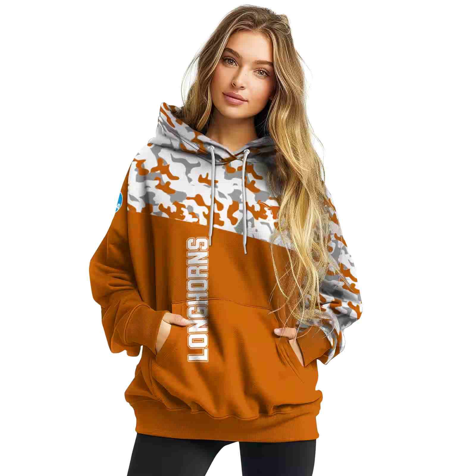 personalized texas longhorns camo pattern orange hoodie high quality