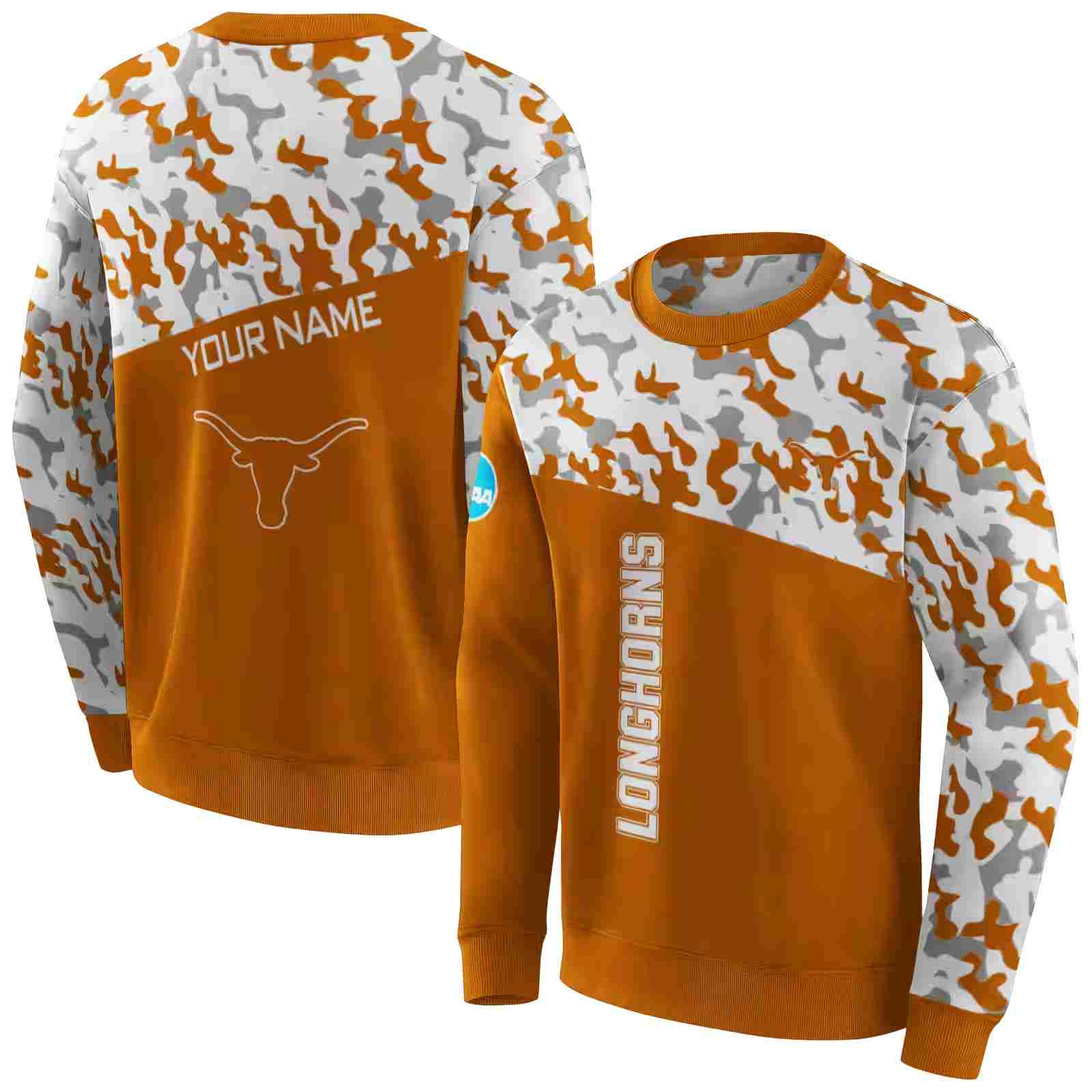 personalized texas longhorns camo pattern orange hoodie premium grade