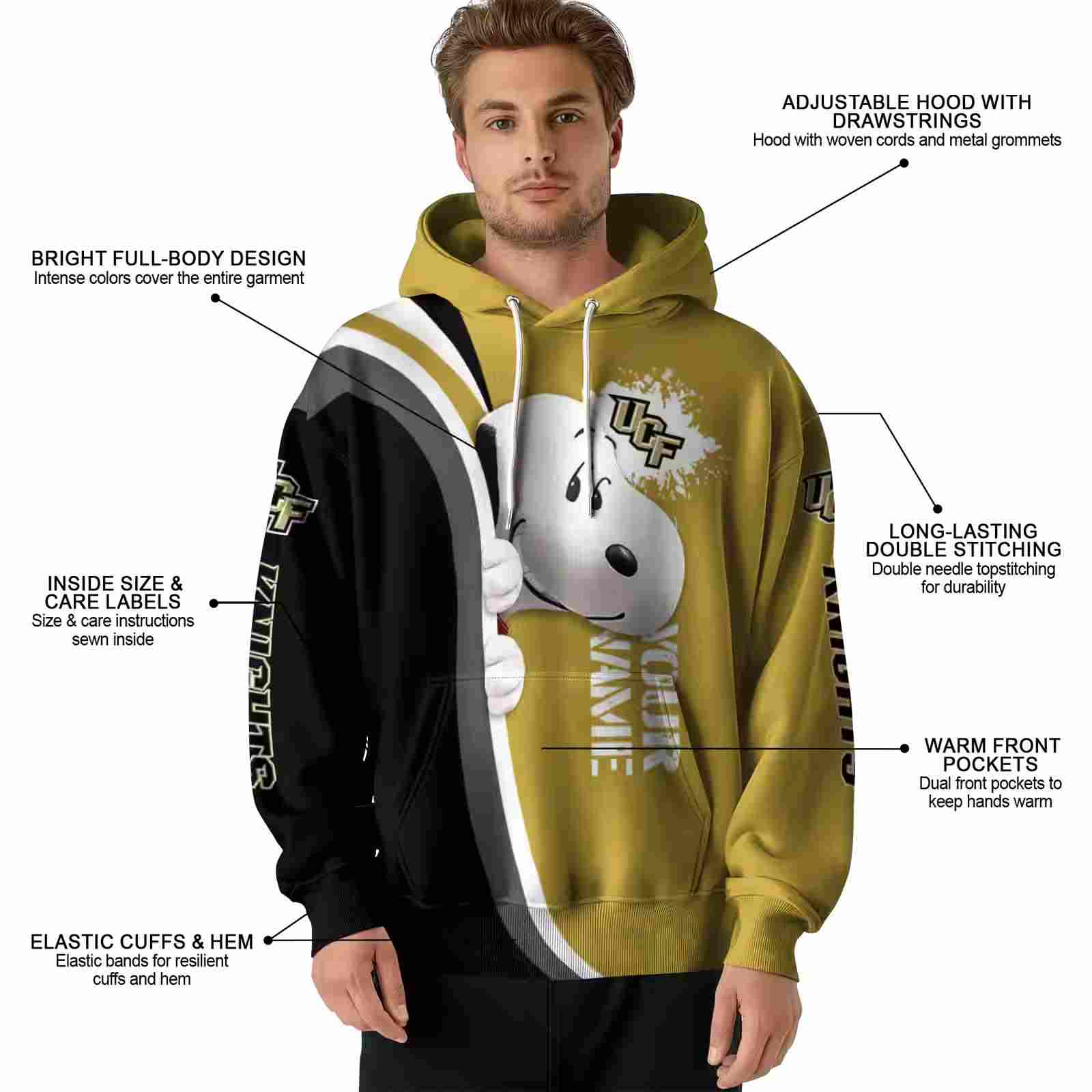 personalized ucf knights peeking snoopy gold hoodie latest model