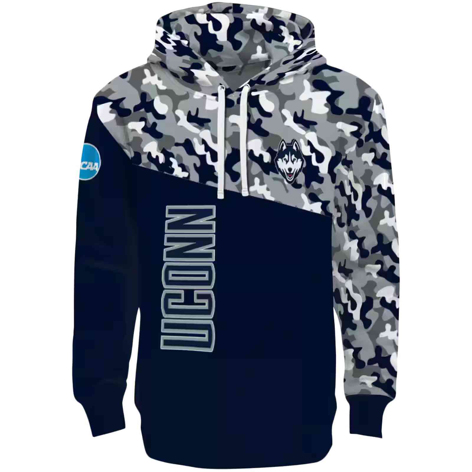 Personalized UConn Huskies Camo Pattern Blue Hoodie