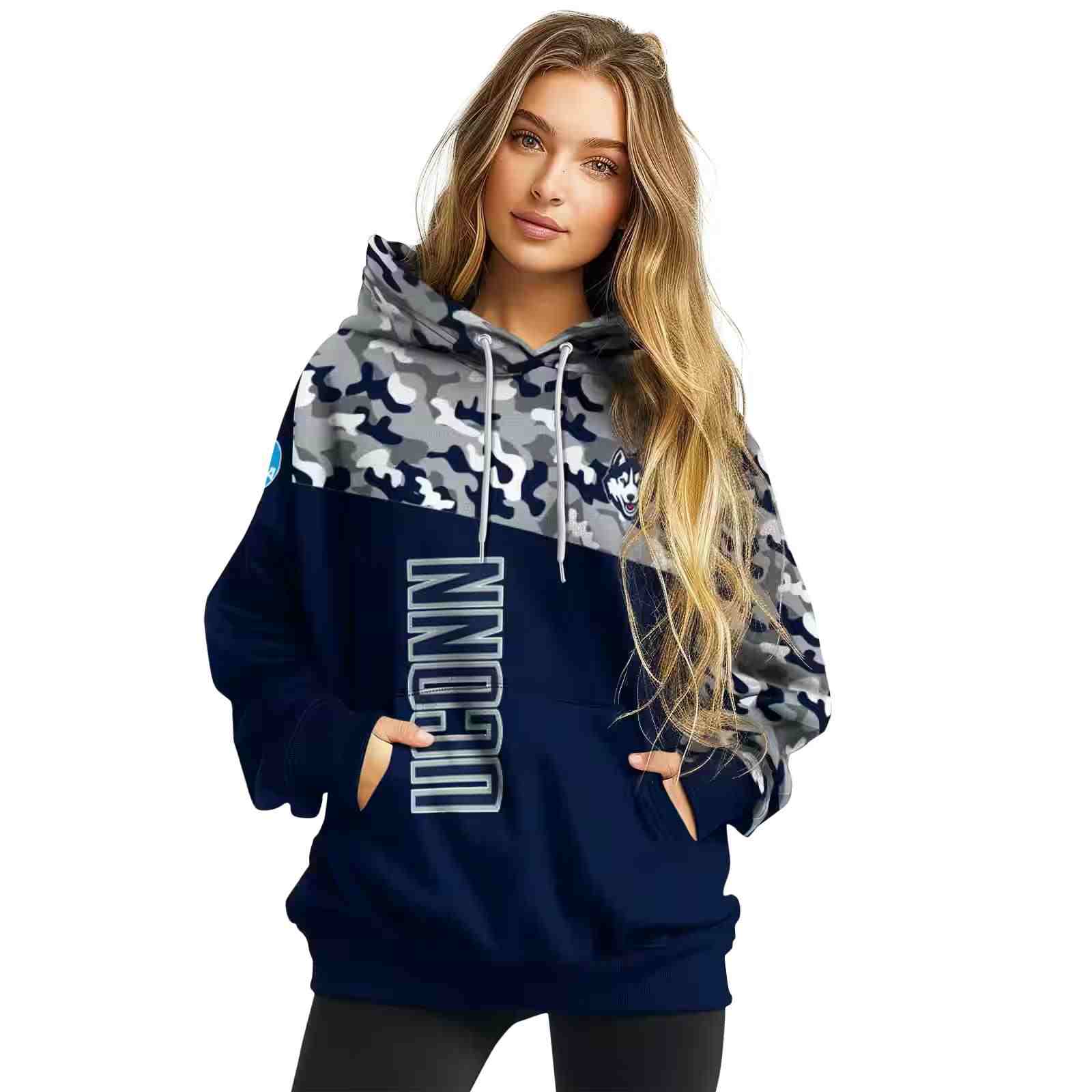 personalized uconn huskies camo pattern blue hoodie high quality