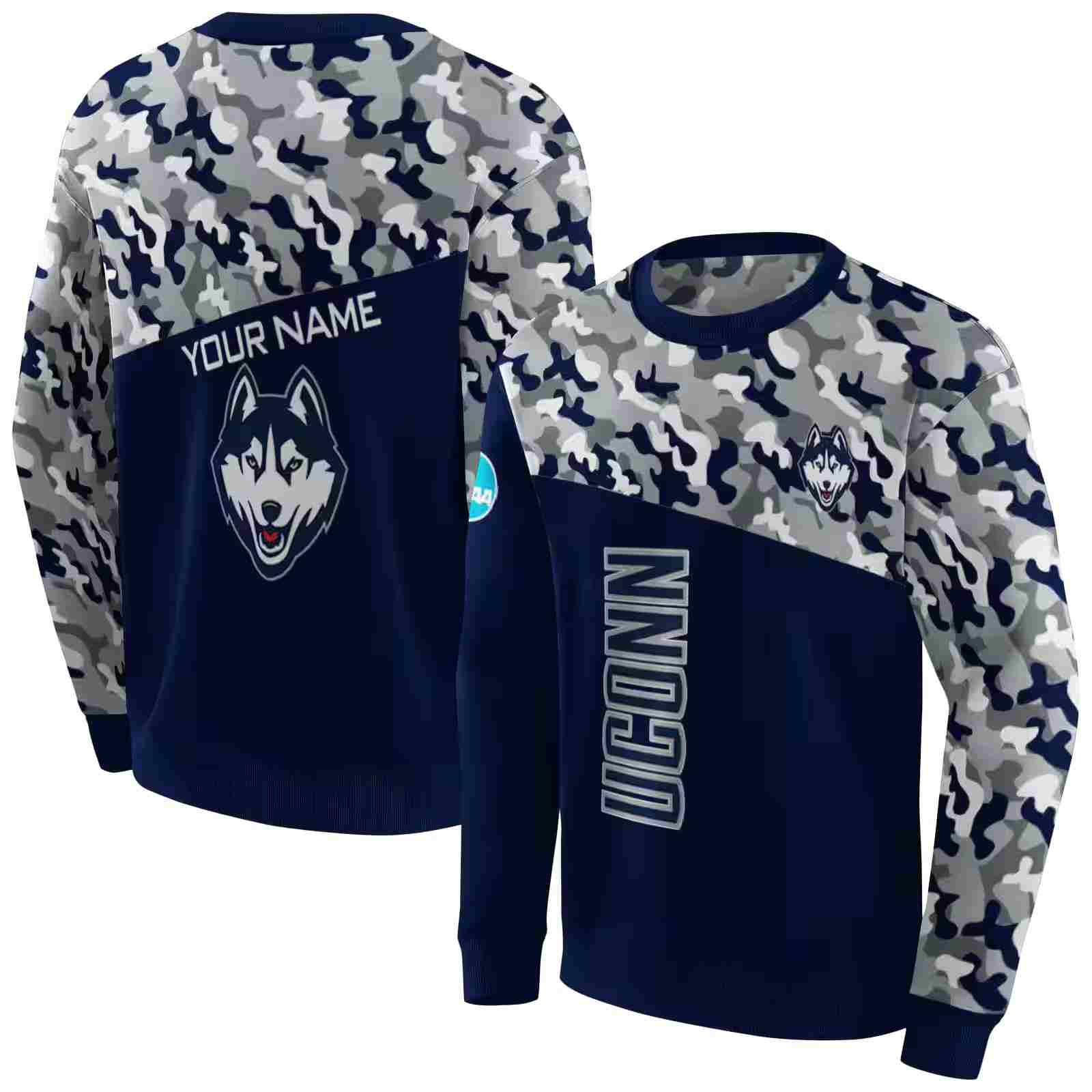 personalized uconn huskies camo pattern blue hoodie premium grade