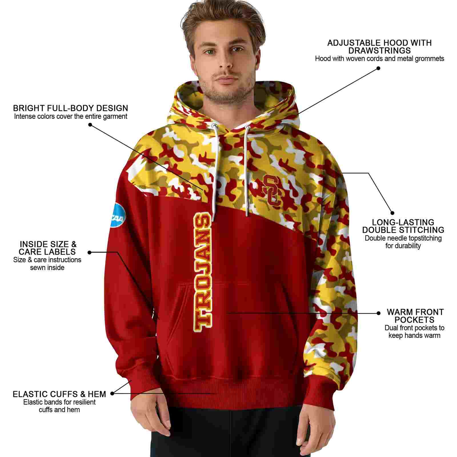 personalized usc trojans camo pattern red hoodie latest model