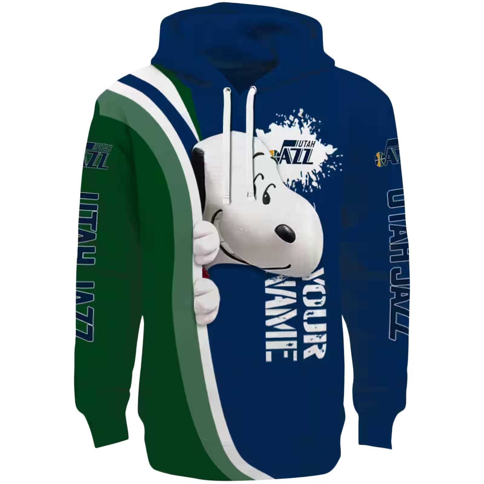 Personalized Utah Jazz Peeking Snoopy Navy Hoodie