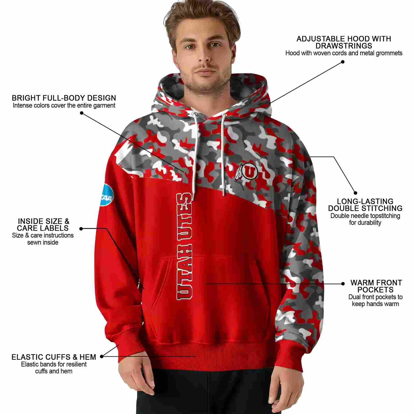 personalized utah utes camo pattern red hoodie latest model