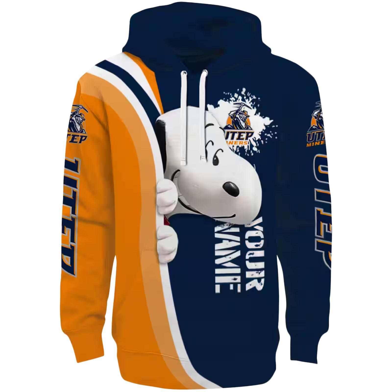Personalized UTEP Miners Peeking Snoopy Blue Hoodie