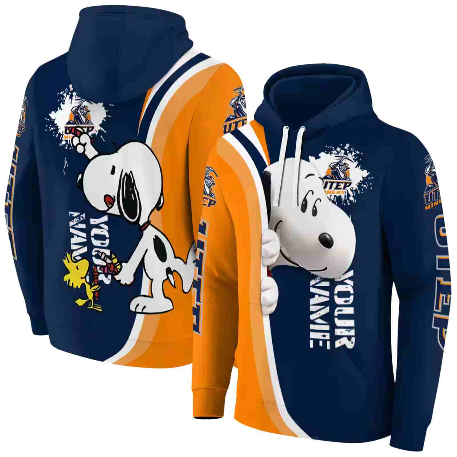 personalized utep miners peeking snoopy blue hoodie fashion forward