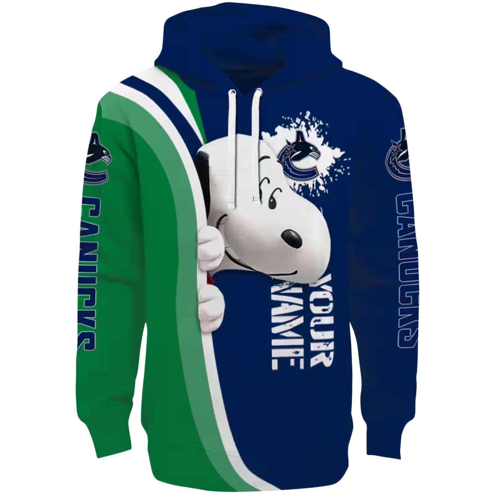 Personalized Vancouver Canucks Peeking Snoopy Blue Hoodie