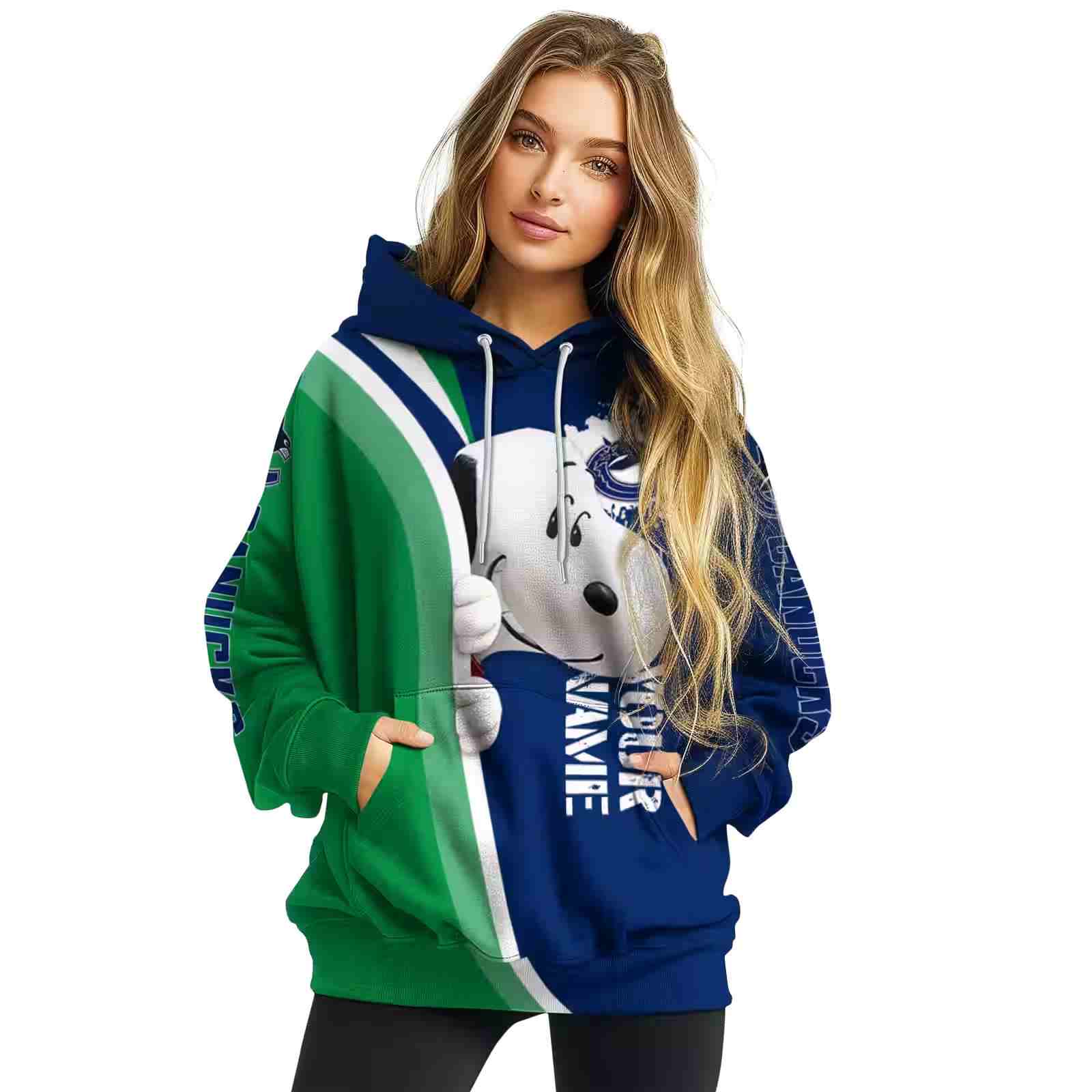 personalized vancouver canucks peeking snoopy blue hoodie high quality