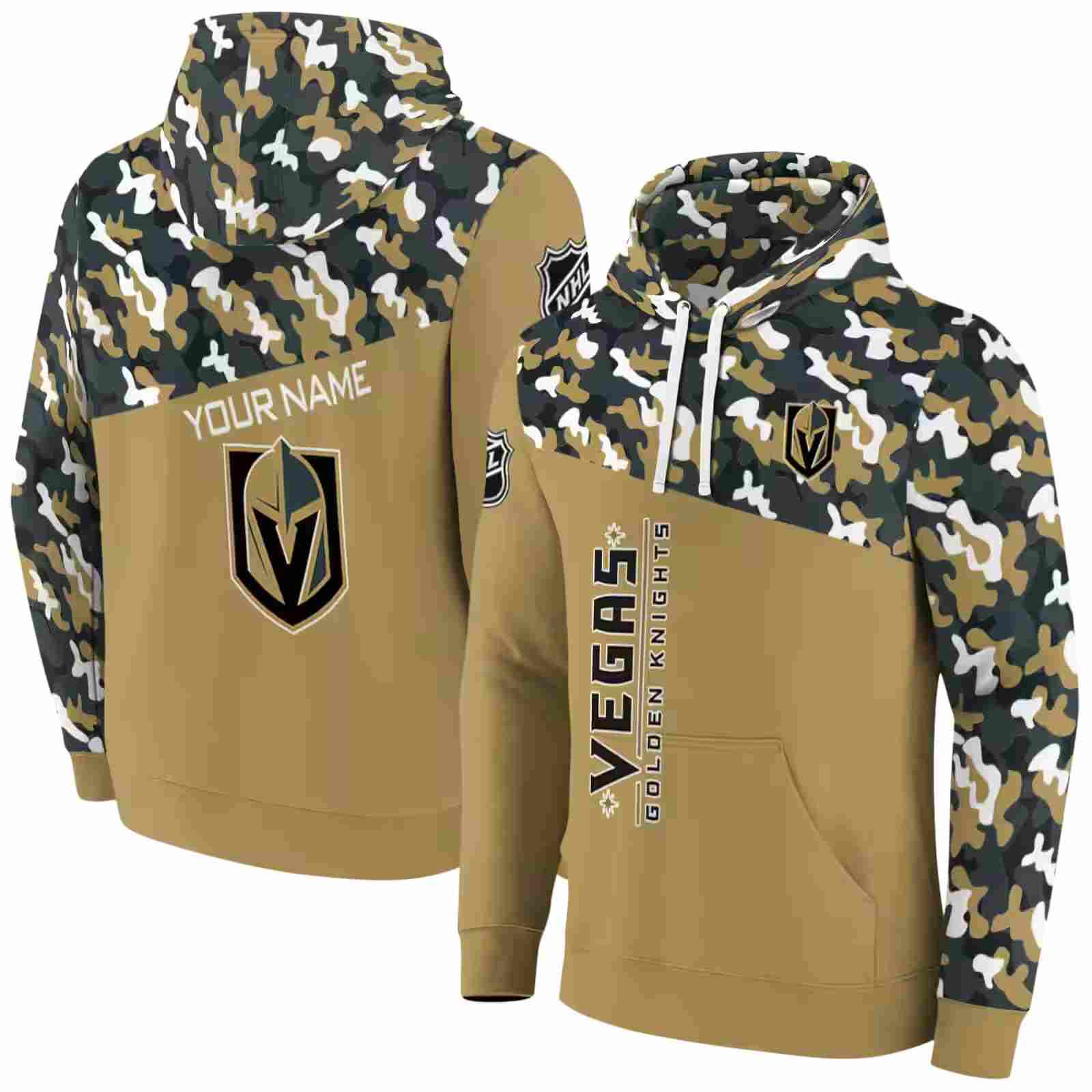 personalized vegas golden knights camo pattern tan hoodie fashion forward