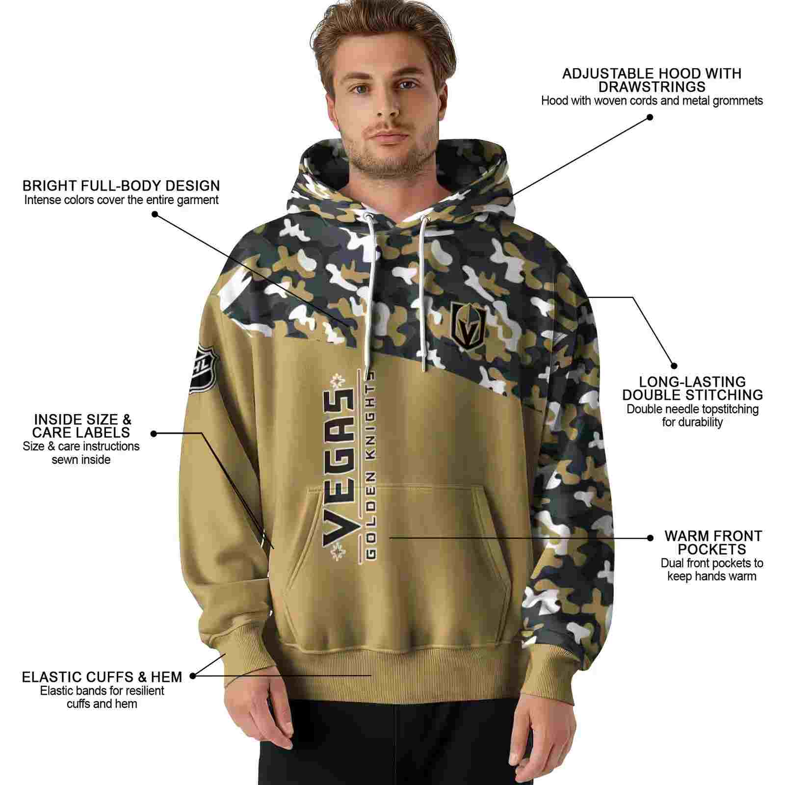 personalized vegas golden knights camo pattern tan hoodie latest model