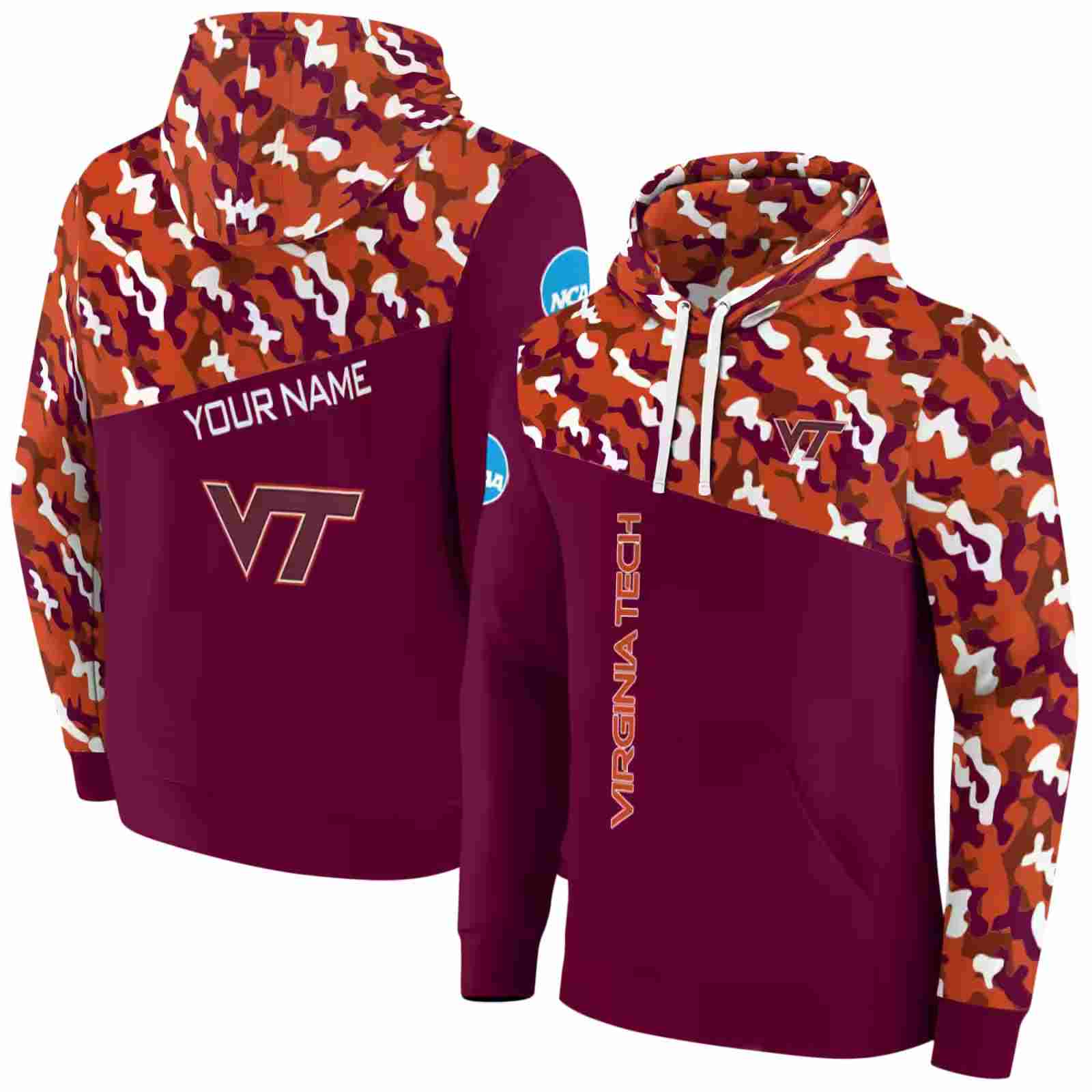 personalized virginia tech hokies camo pattern maroon hoodie fashion forward