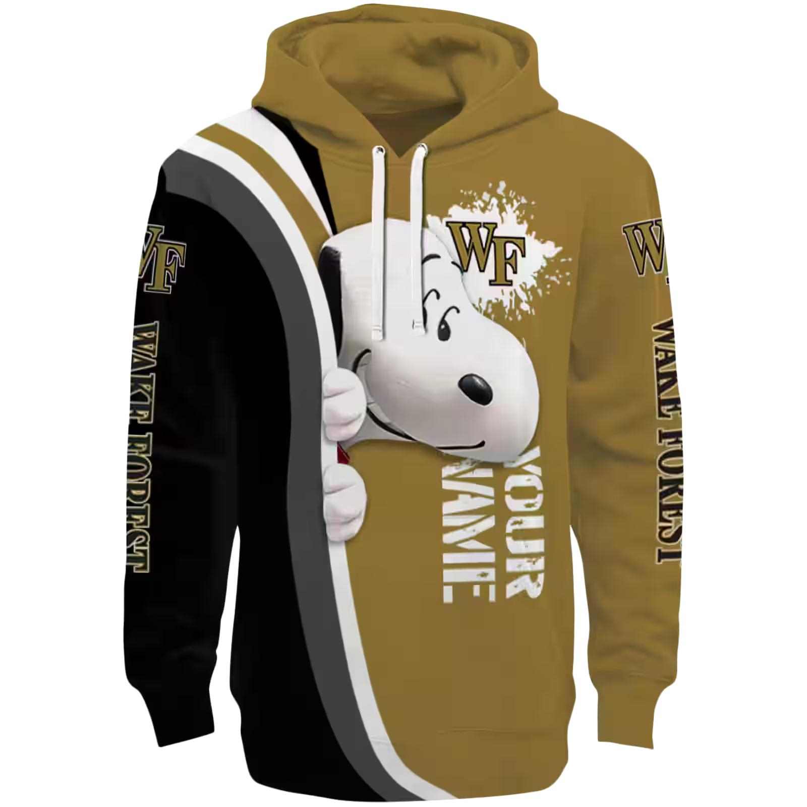 Personalized Wake Forest Demon Deacons Peeking Snoopy Gold Hoodie