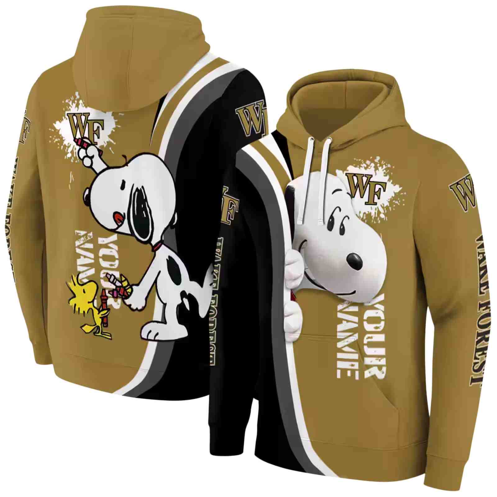 personalized wake forest demon deacons peeking snoopy gold hoodie fashion forward