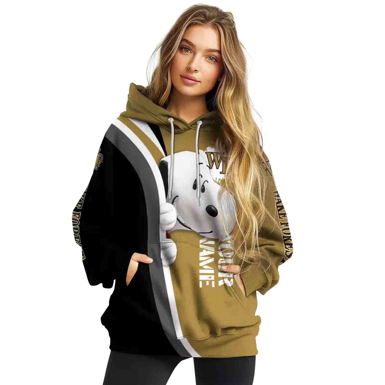 personalized wake forest demon deacons peeking snoopy gold hoodie high quality