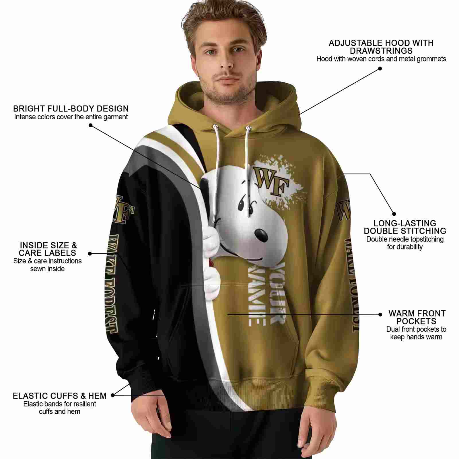 personalized wake forest demon deacons peeking snoopy gold hoodie latest model