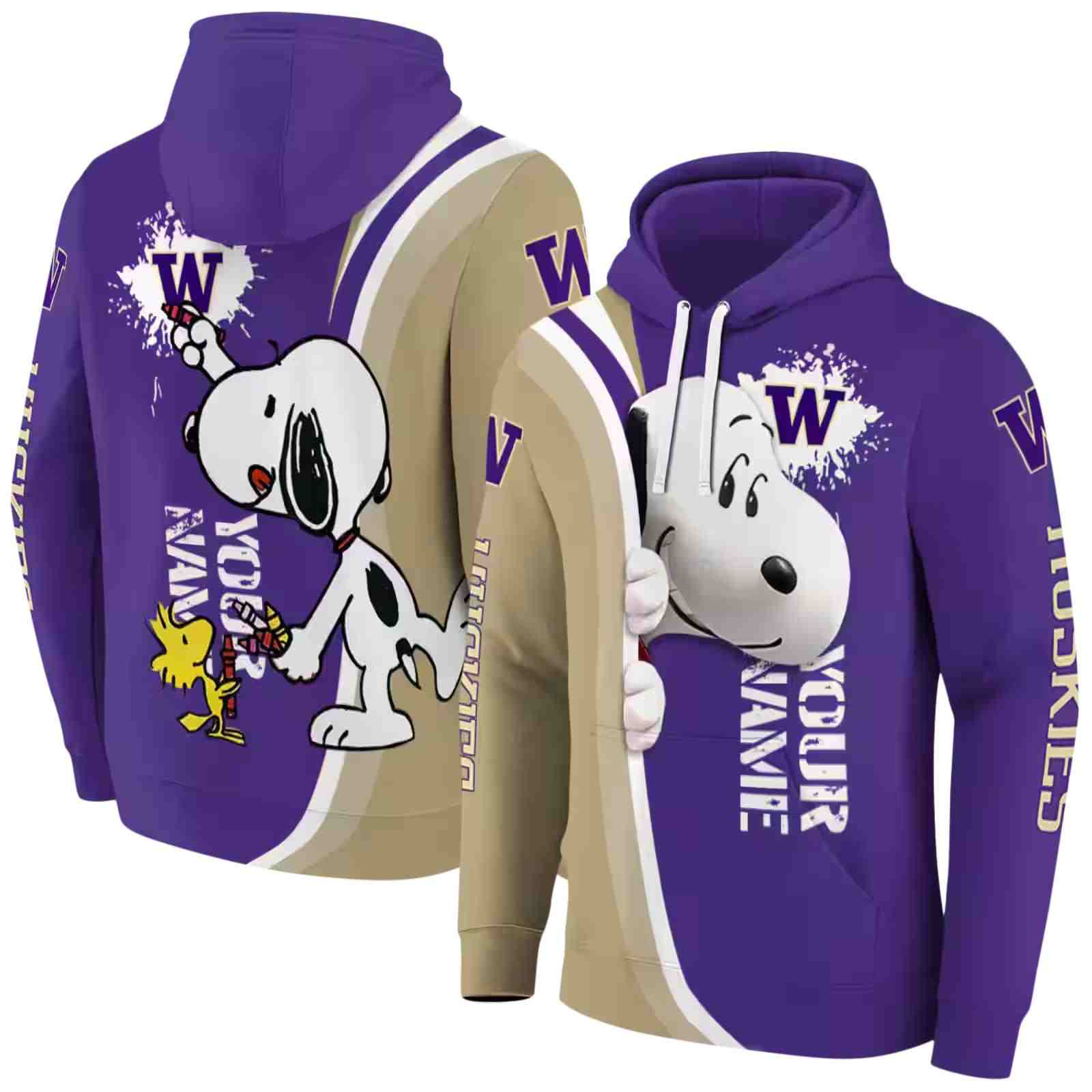 personalized washington huskies peeking snoopy purple hoodie fashion forward