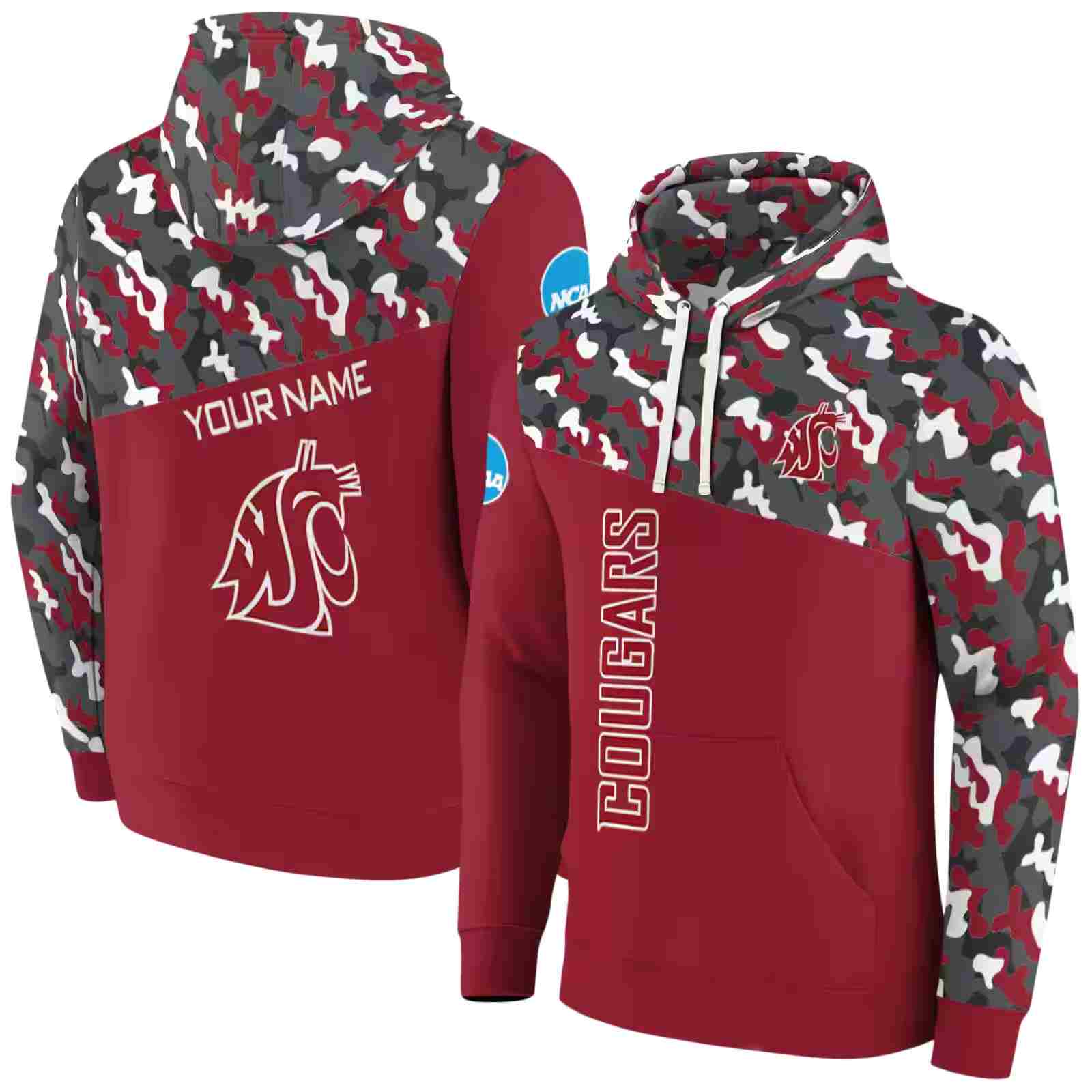 personalized washington state cougars camo pattern crimson hoodie fashion forward