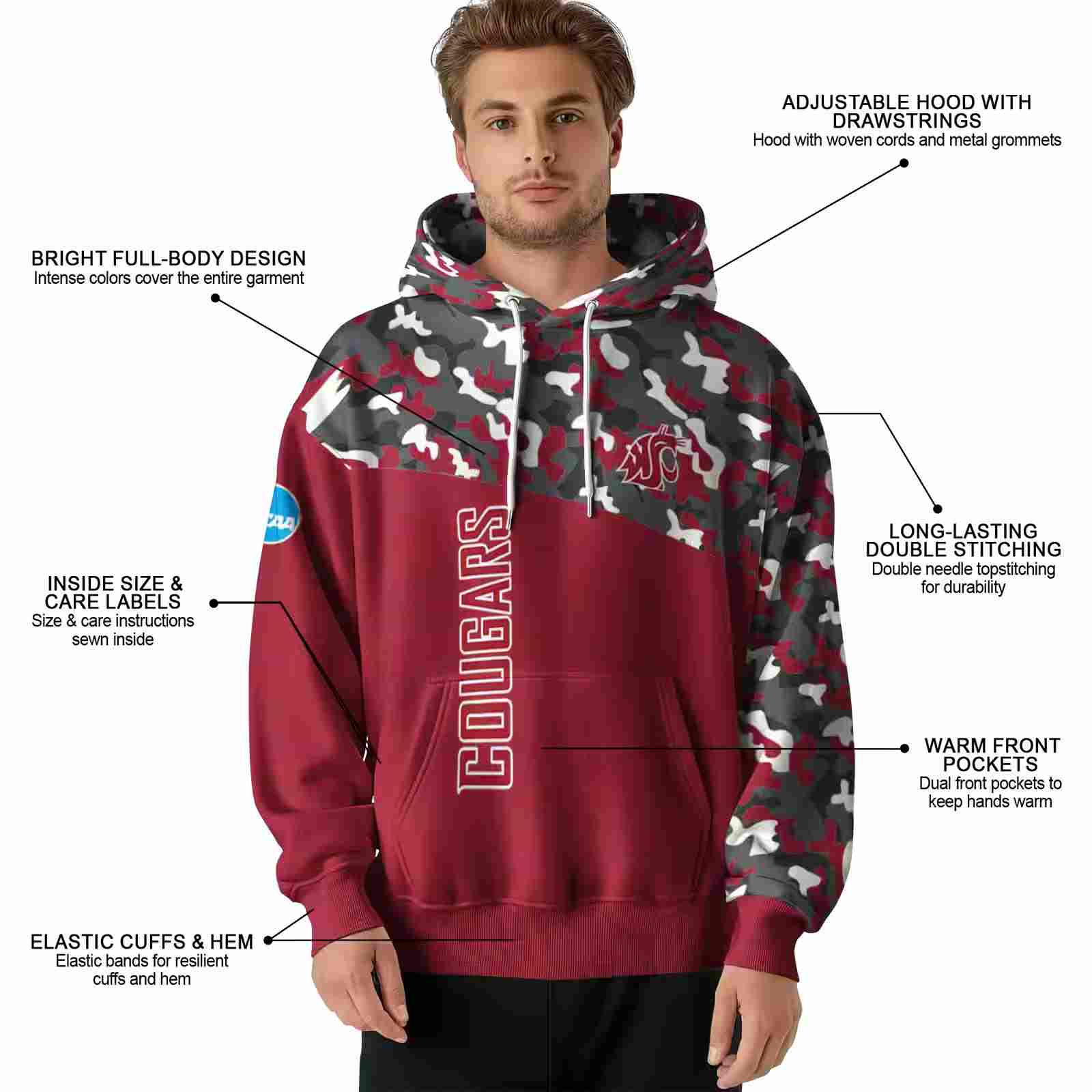 personalized washington state cougars camo pattern crimson hoodie latest model